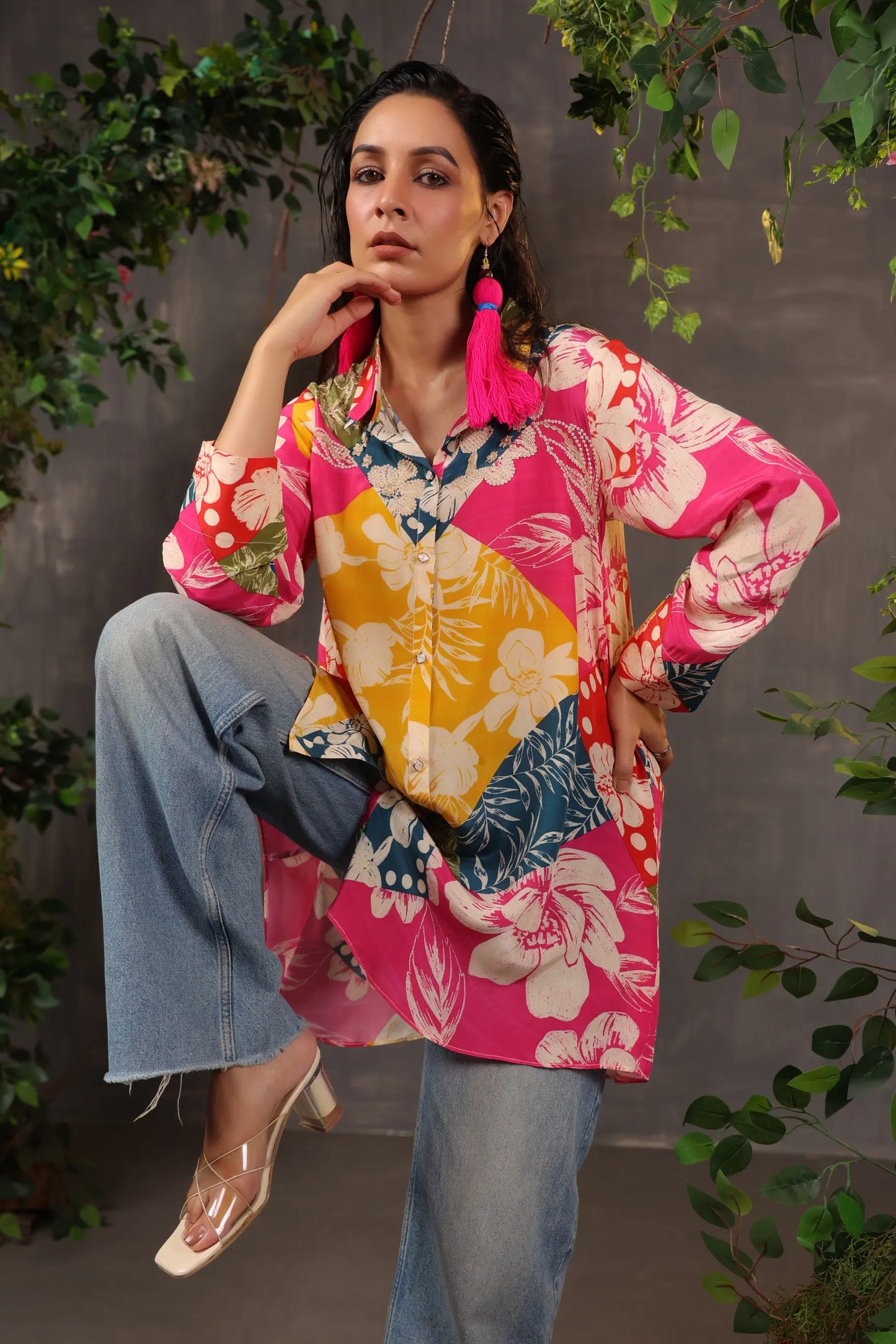 Printed Short Top with Light Embellish