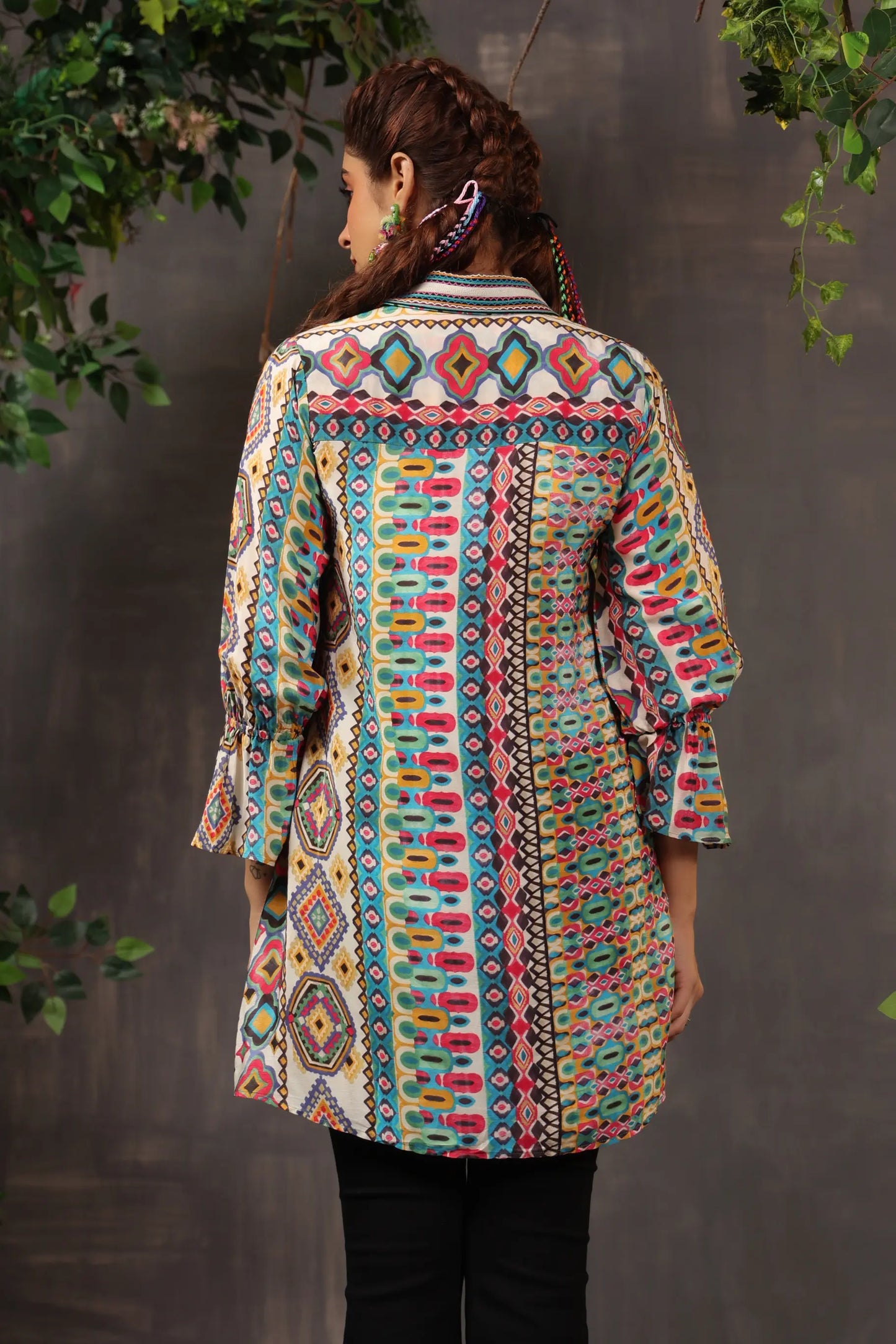 Printed Short Top with Light Embellish on Collar
