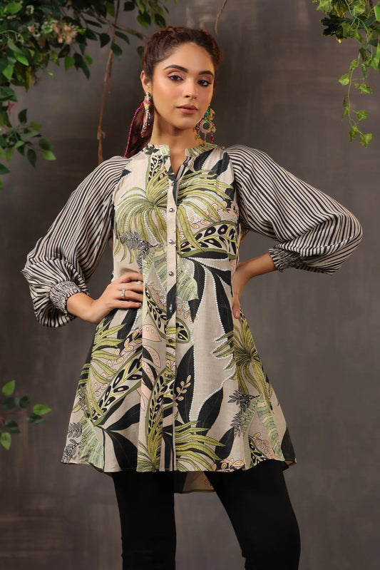 Printed Short Top with Light Embellish