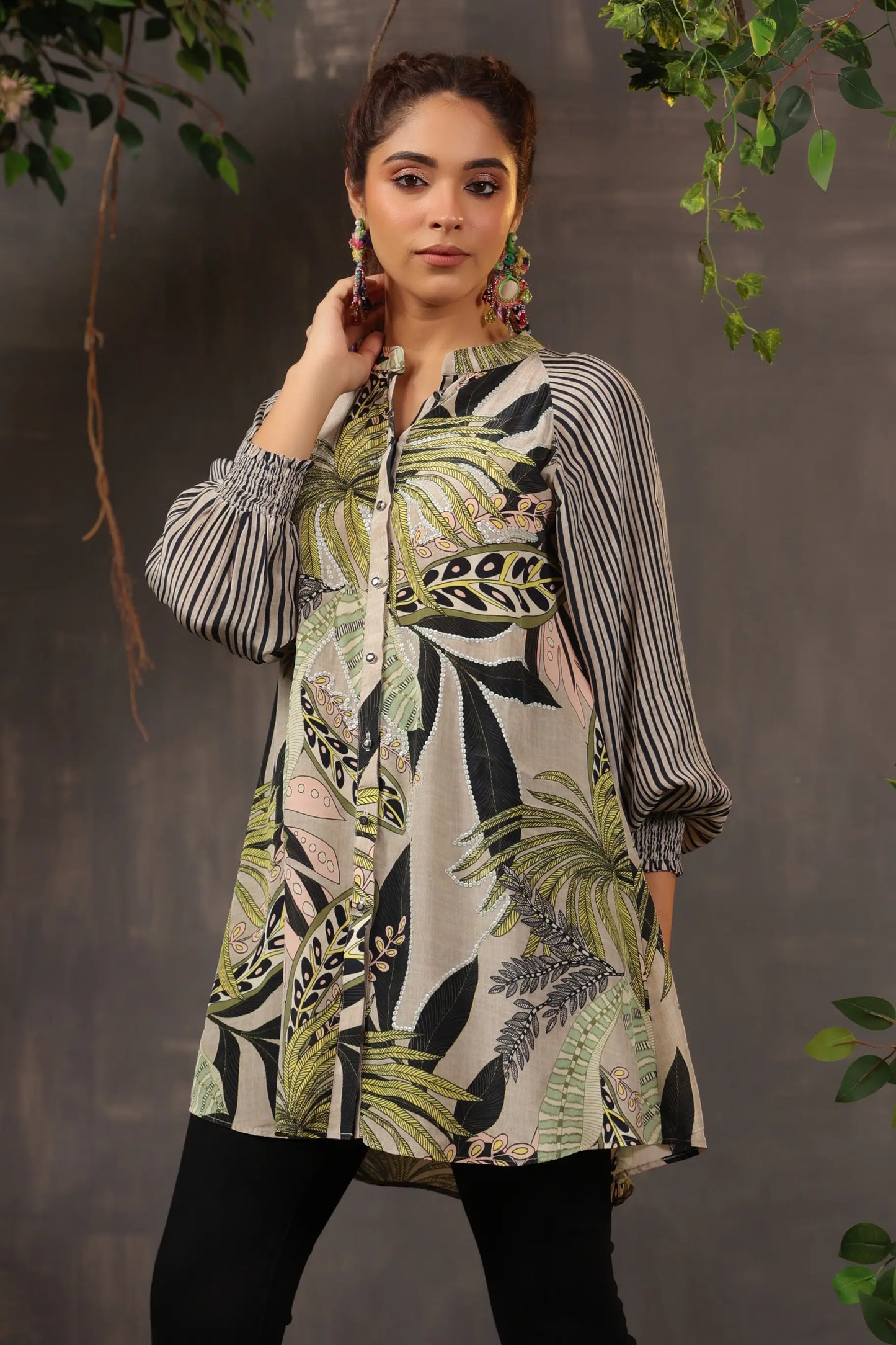 Printed Short Top with Light Embellish