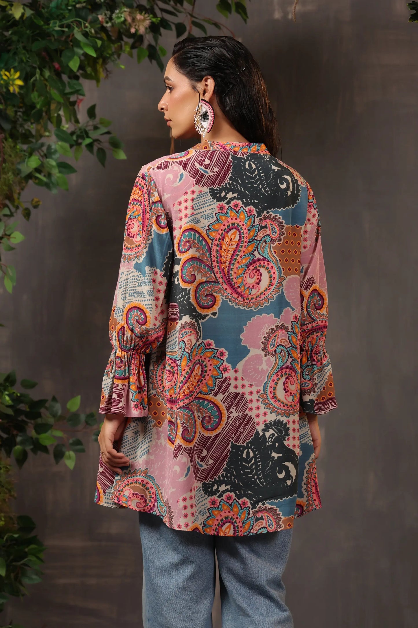 Printed Short Top with Light Embellish on Collar
