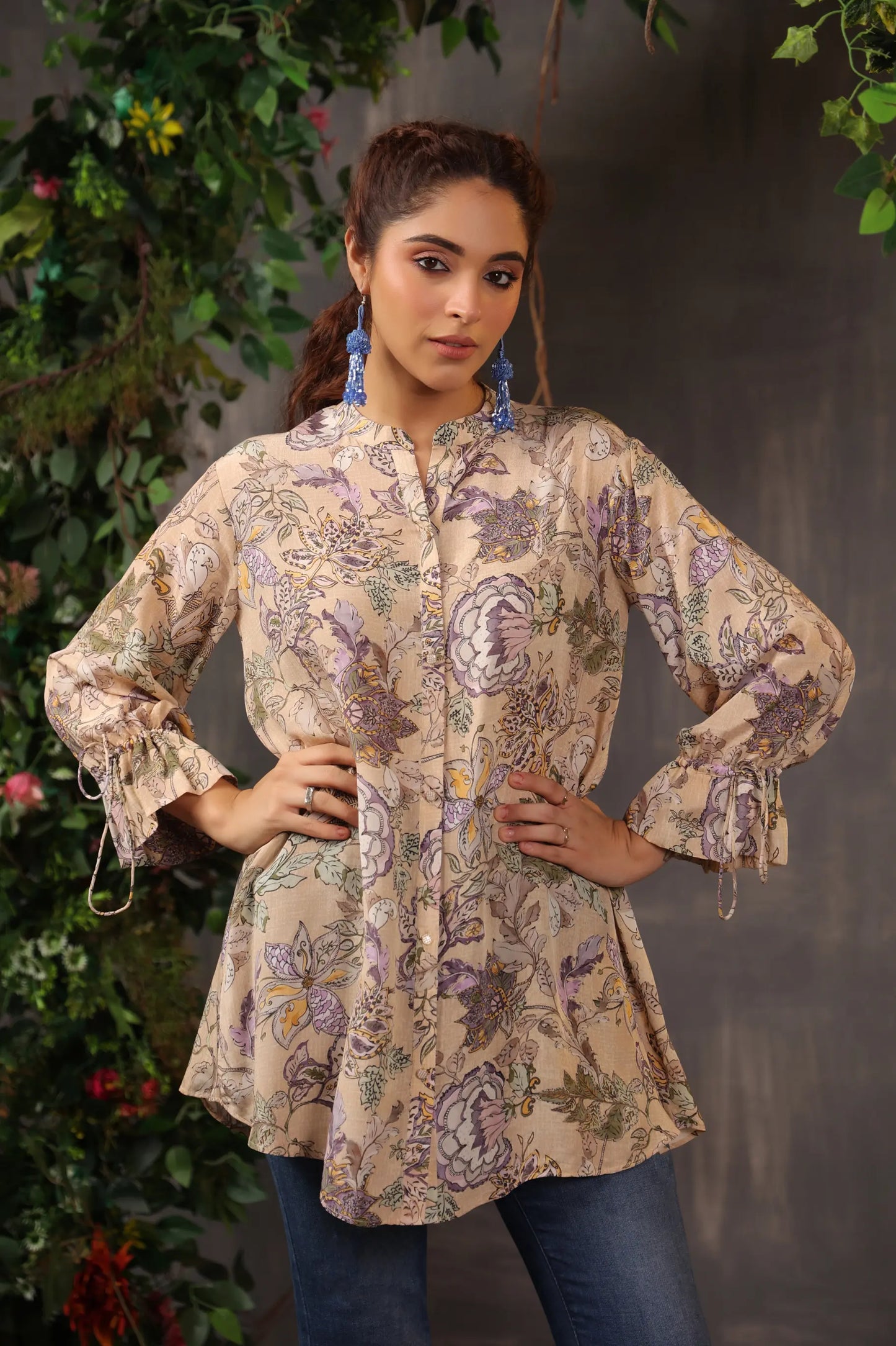 Printed Short Top with Light Embellish