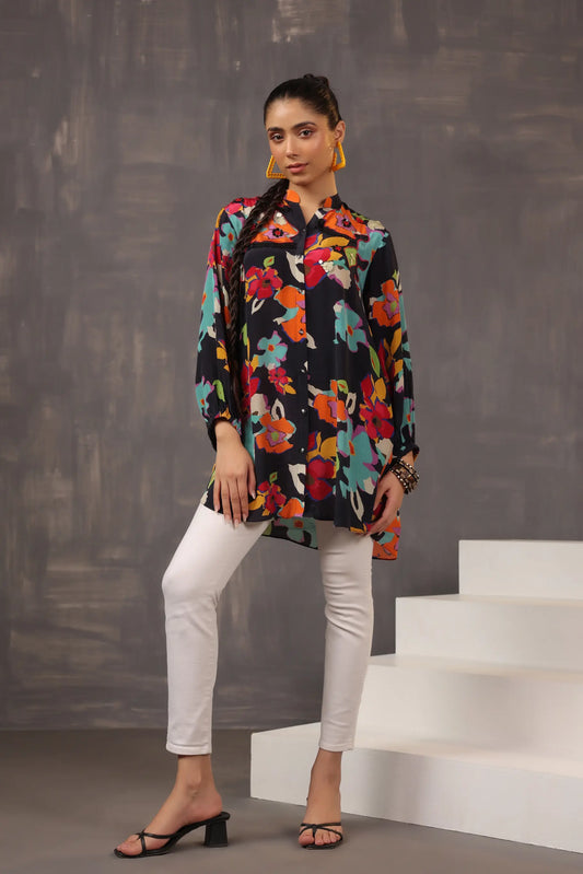 Printed Short Top with Light Embellish