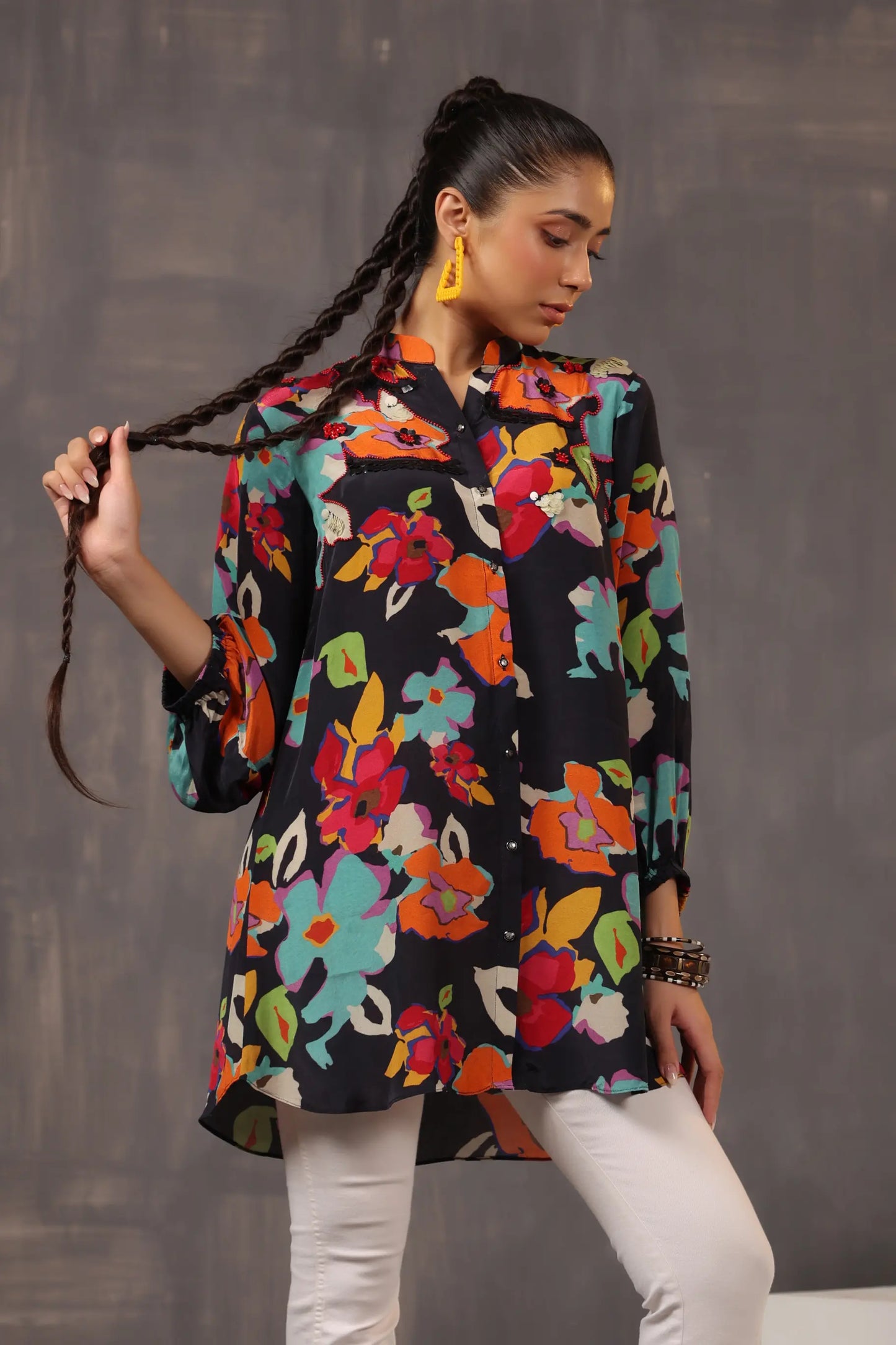 Printed Short Top with Light Embellish