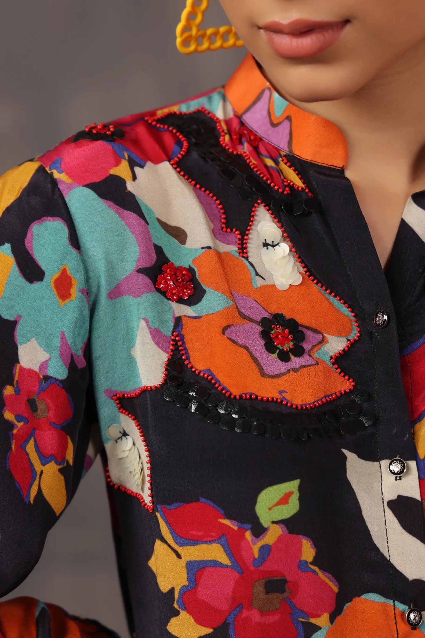 Printed Short Top with Light Embellish