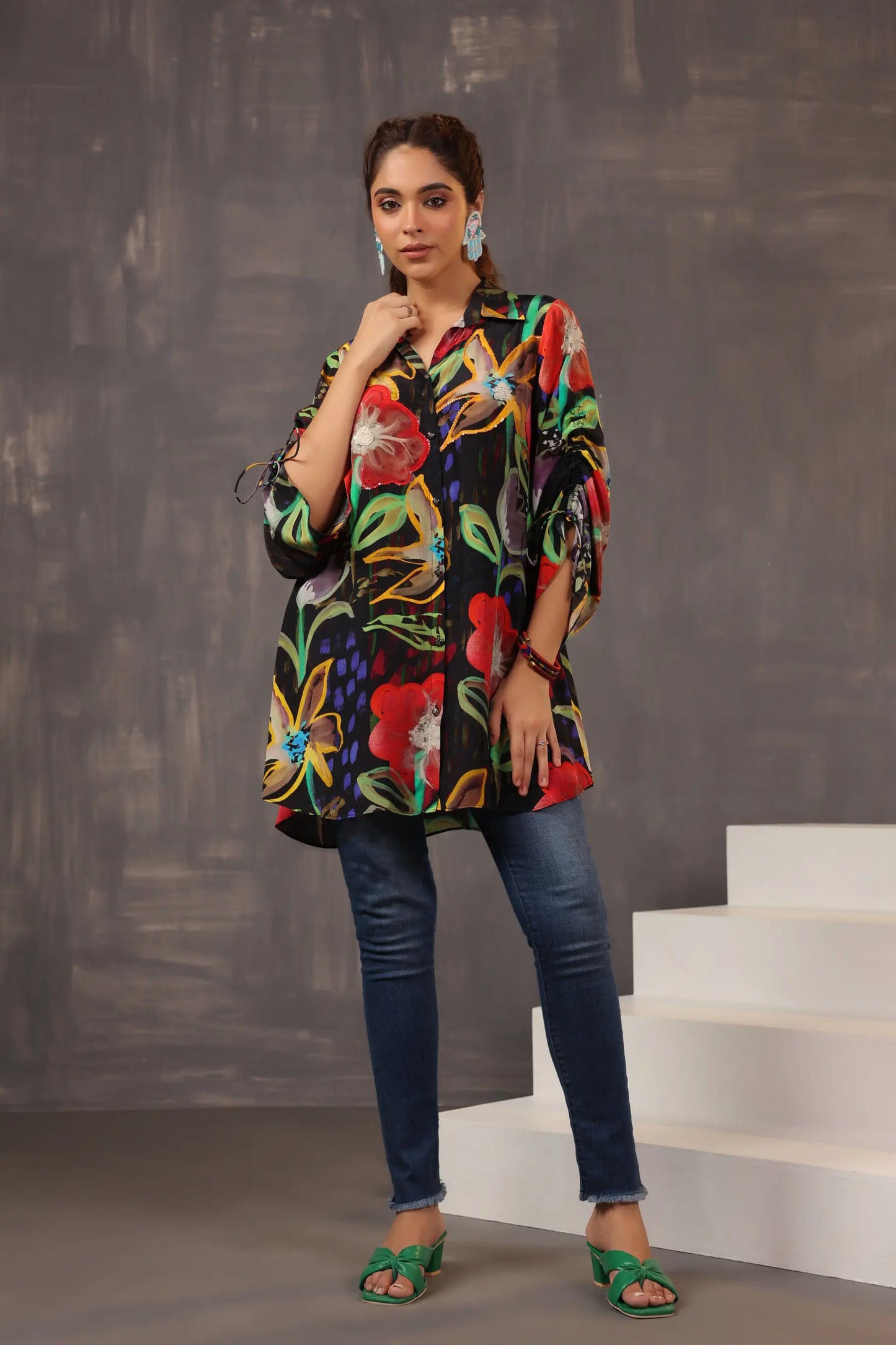 Printed Short Top with Light Embellish
