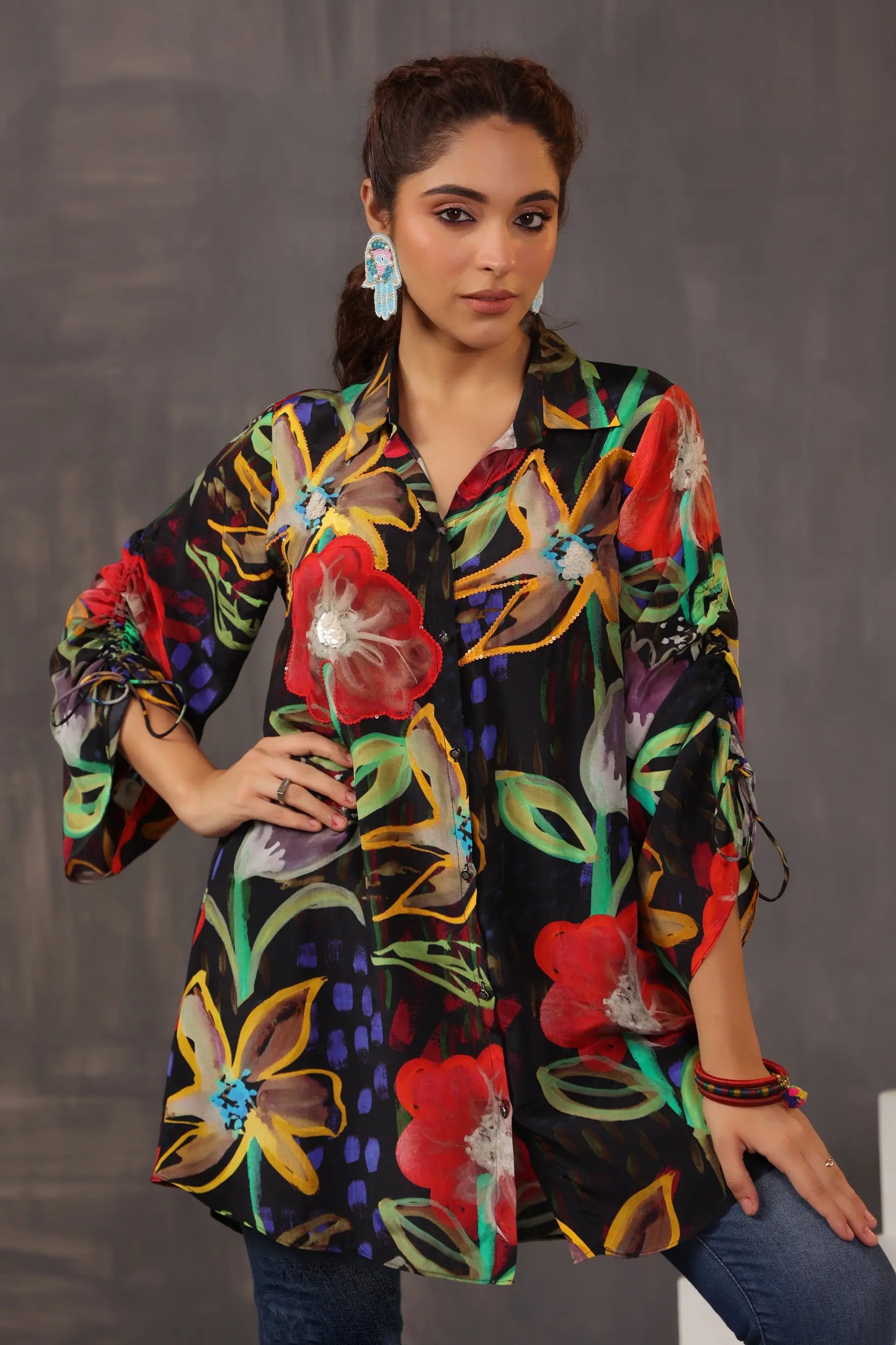 Printed Short Top with Light Embellish