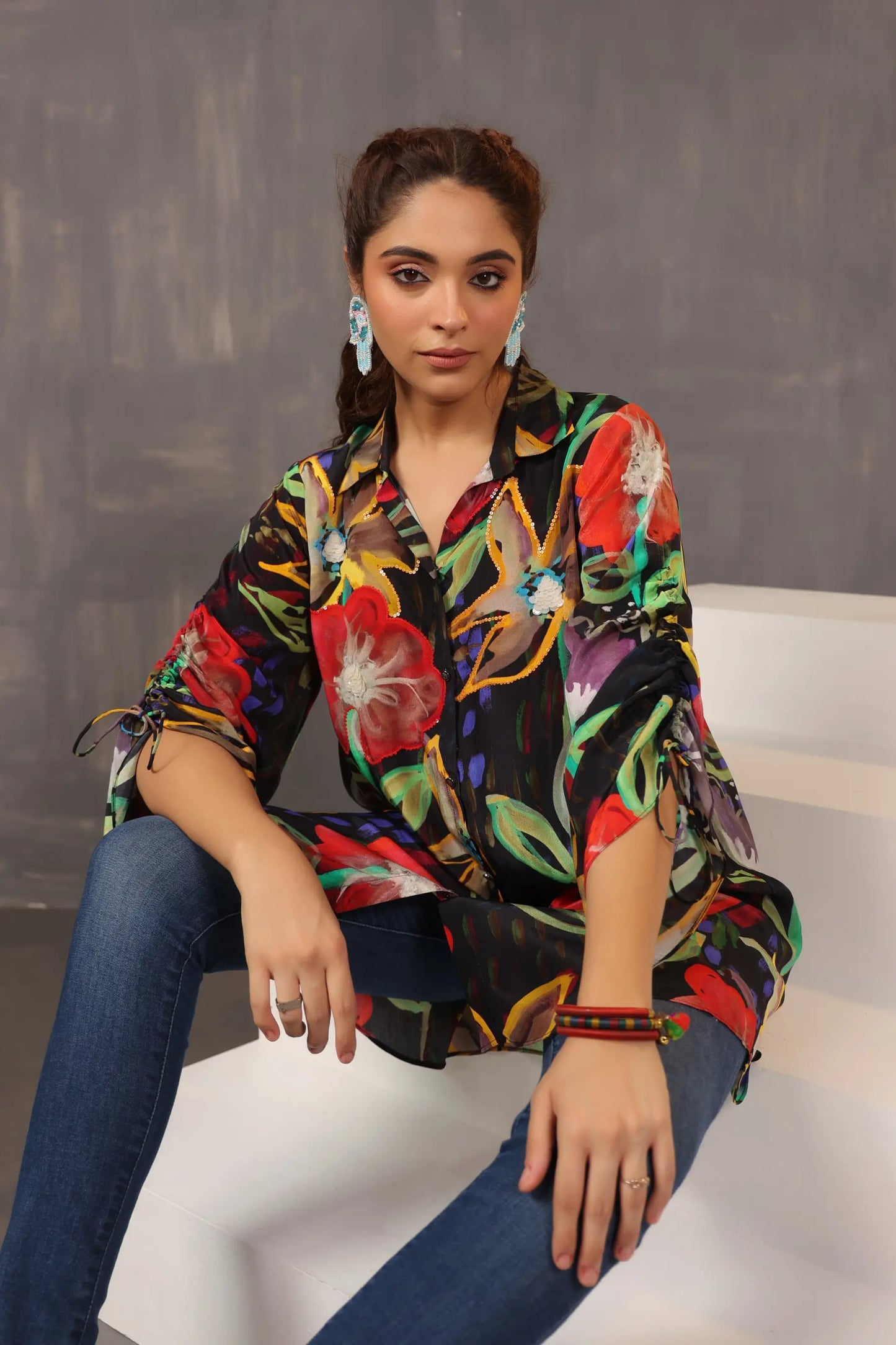 Printed Short Top with Light Embellish