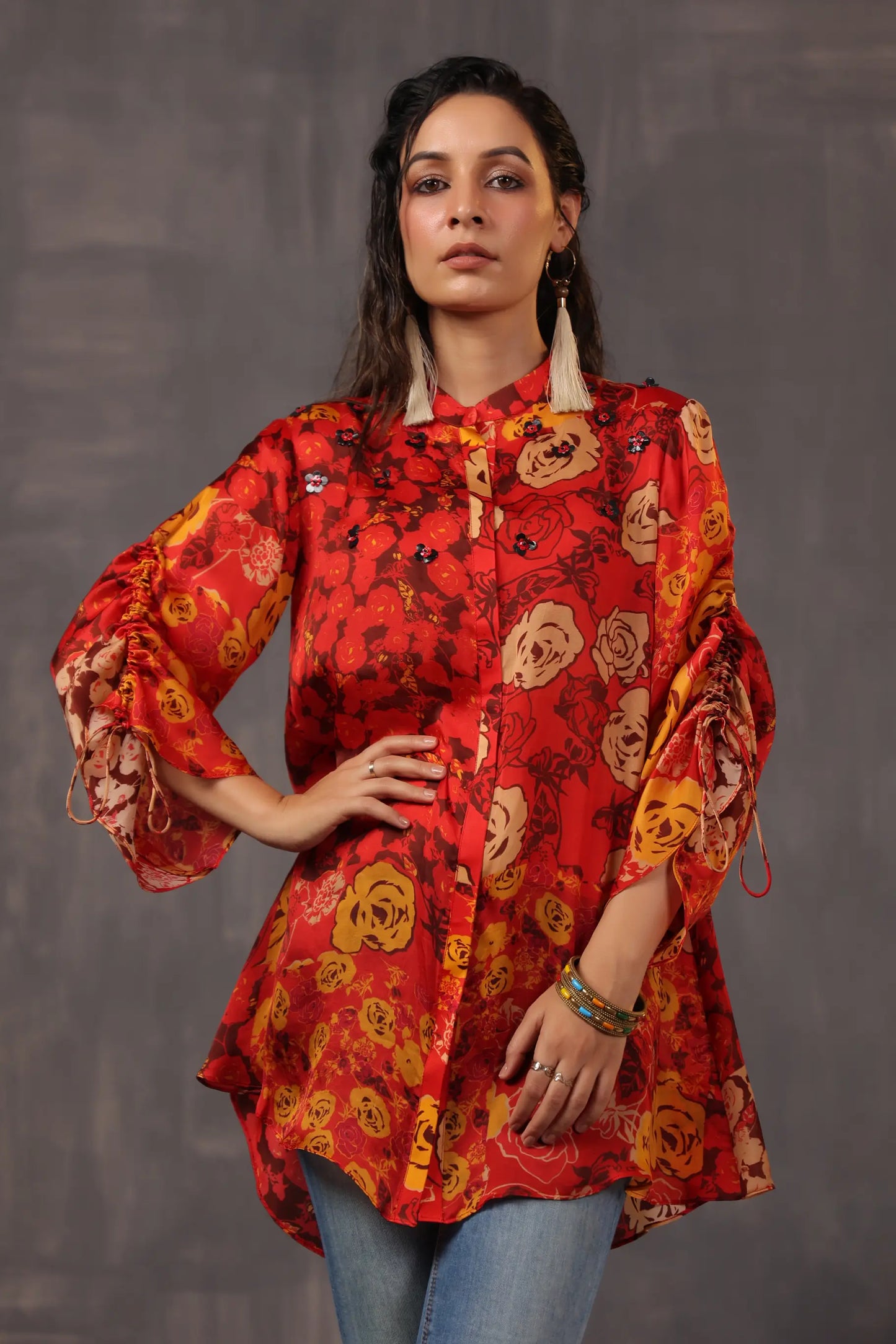 Printed Short Top with Light Embellish