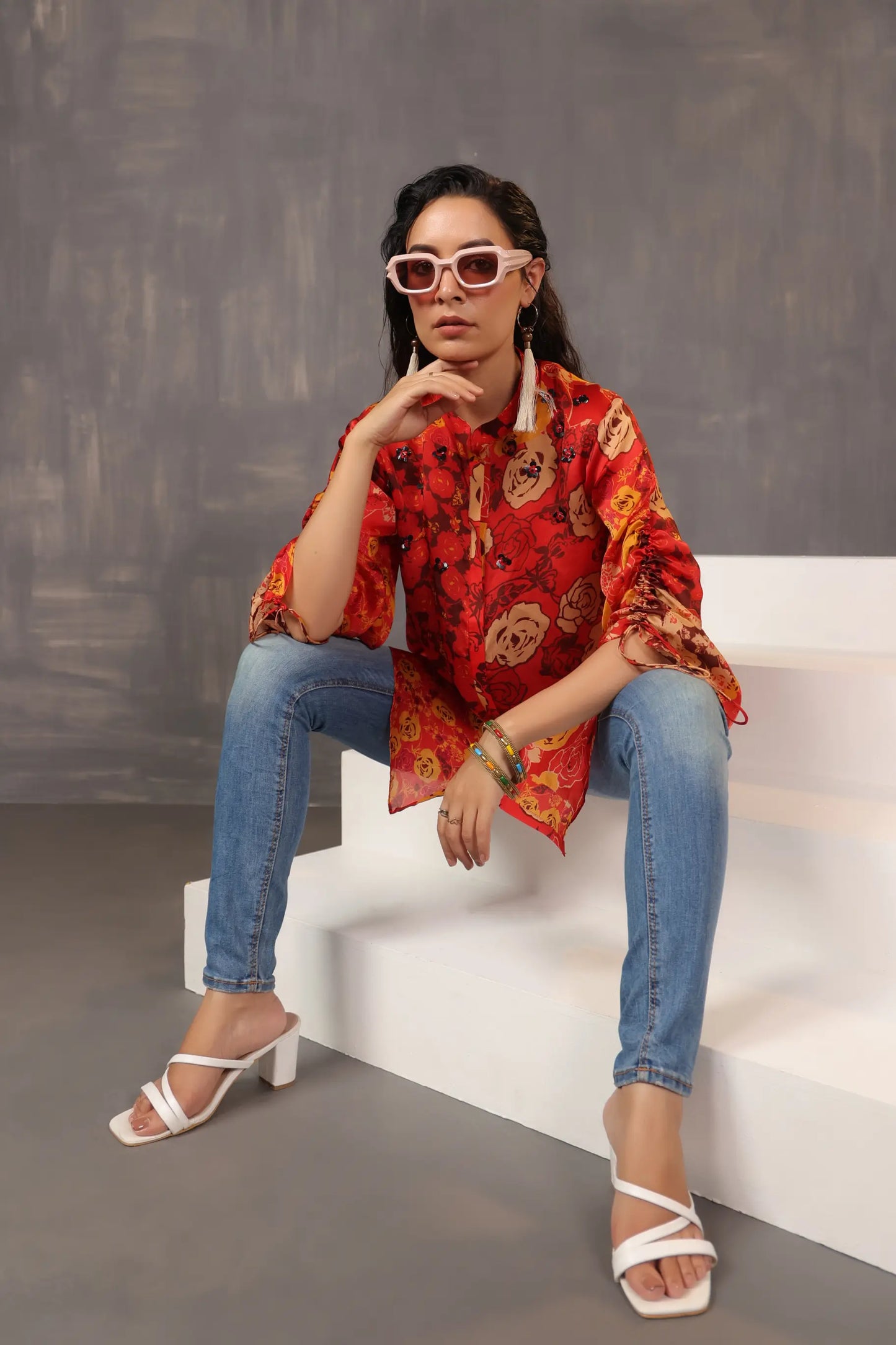 Printed Short Top with Light Embellish