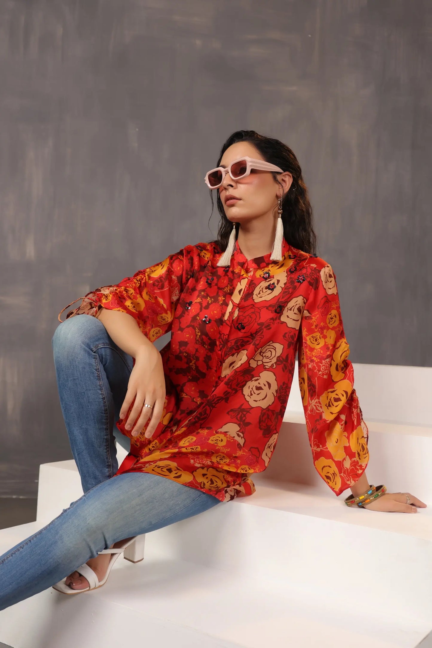 Printed Short Top with Light Embellish