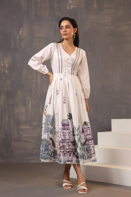 Landscape Print Cotton Dress