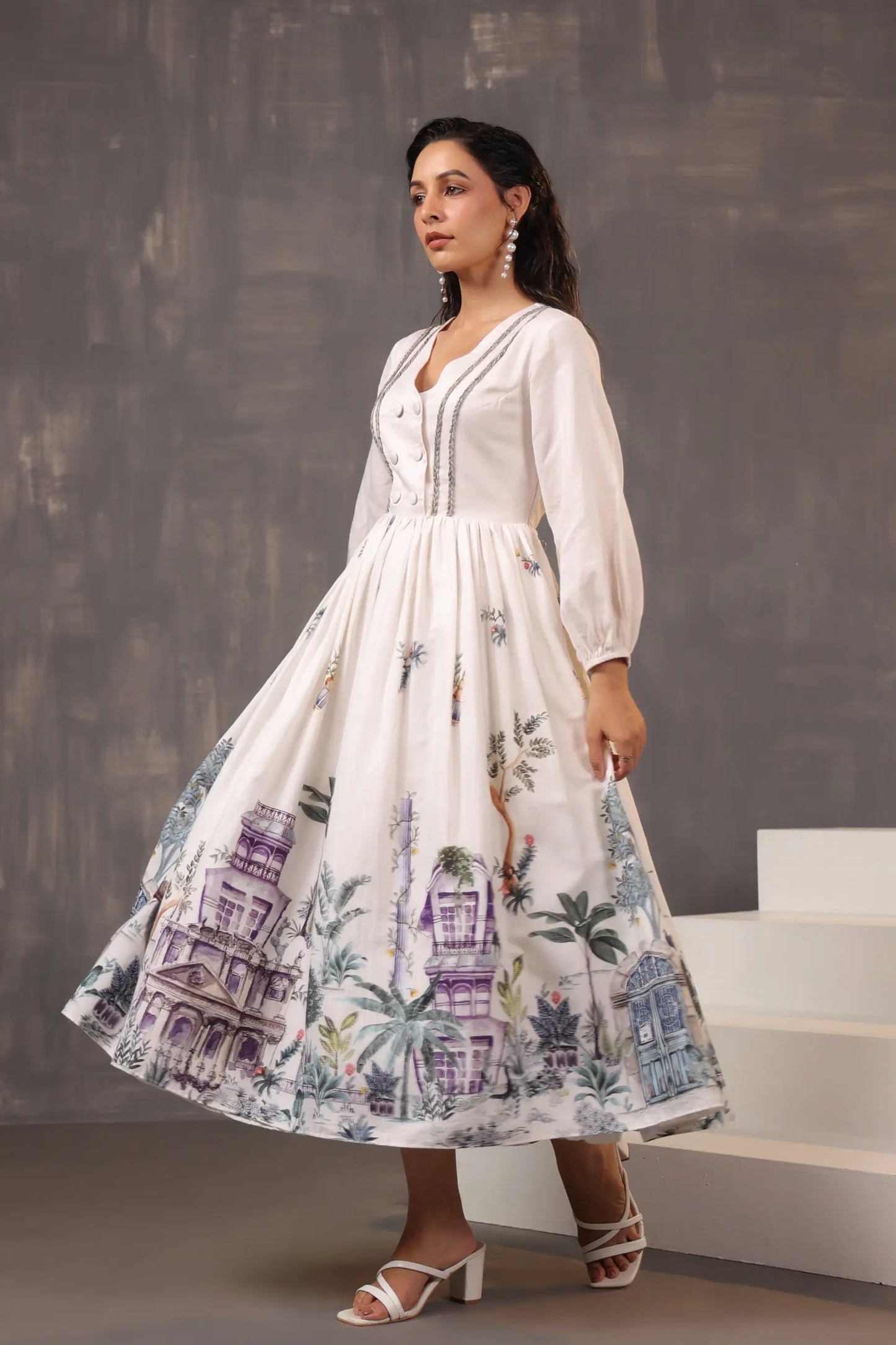 Landscape Print Cotton Dress