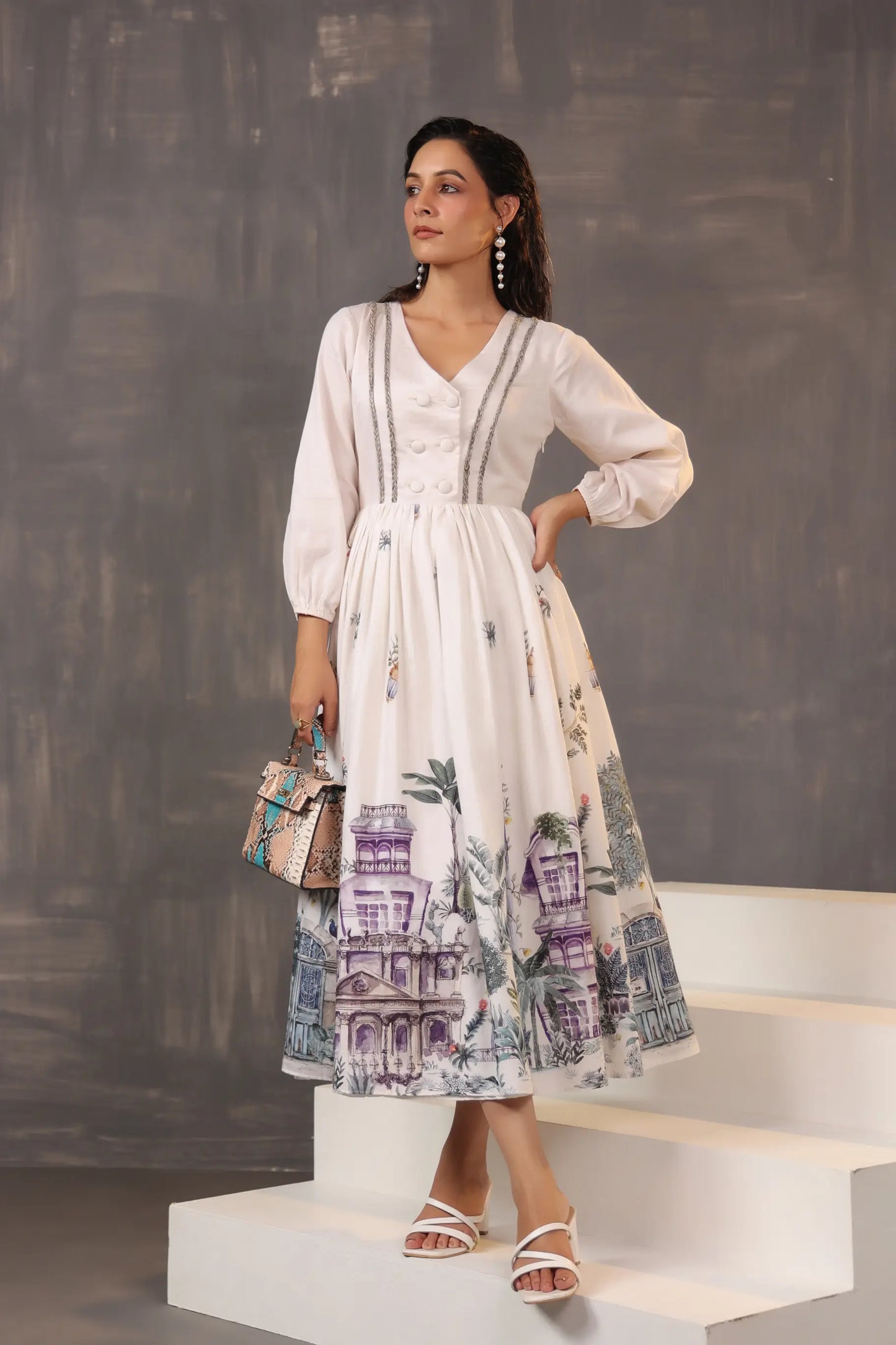 Landscape Print Cotton Dress