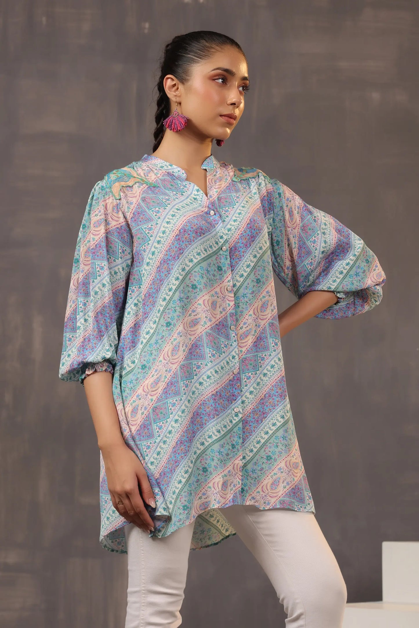 Printed Short Top with Light Embellish
