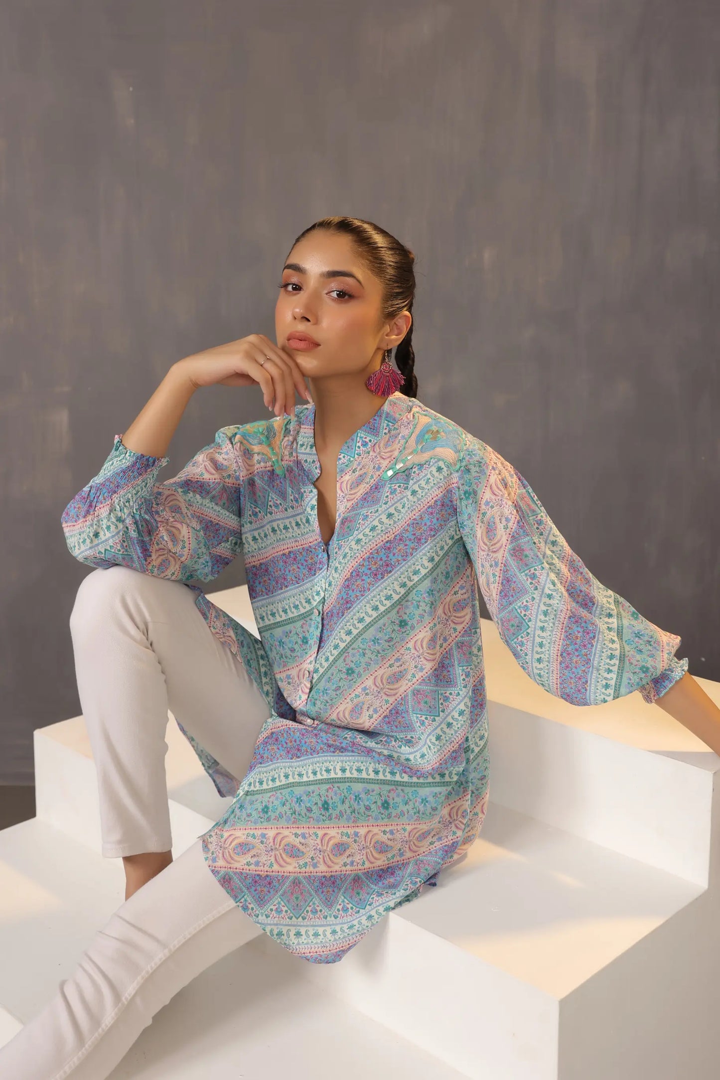 Printed Short Top with Light Embellish