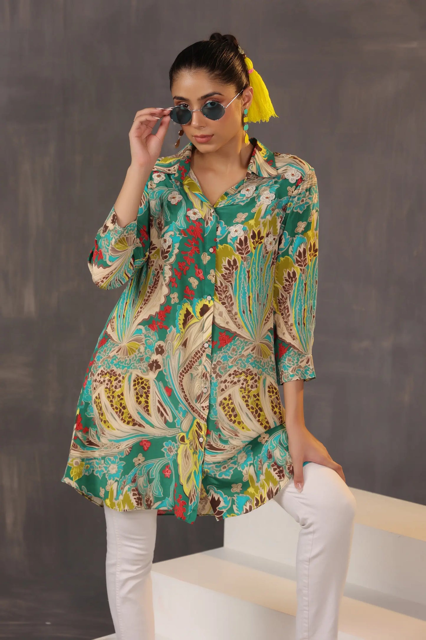Printed Short Top with Light Embellish