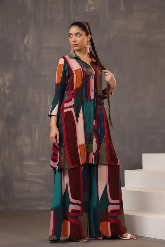 Abstaract Print Top with Co-Ordinated Plalazzo