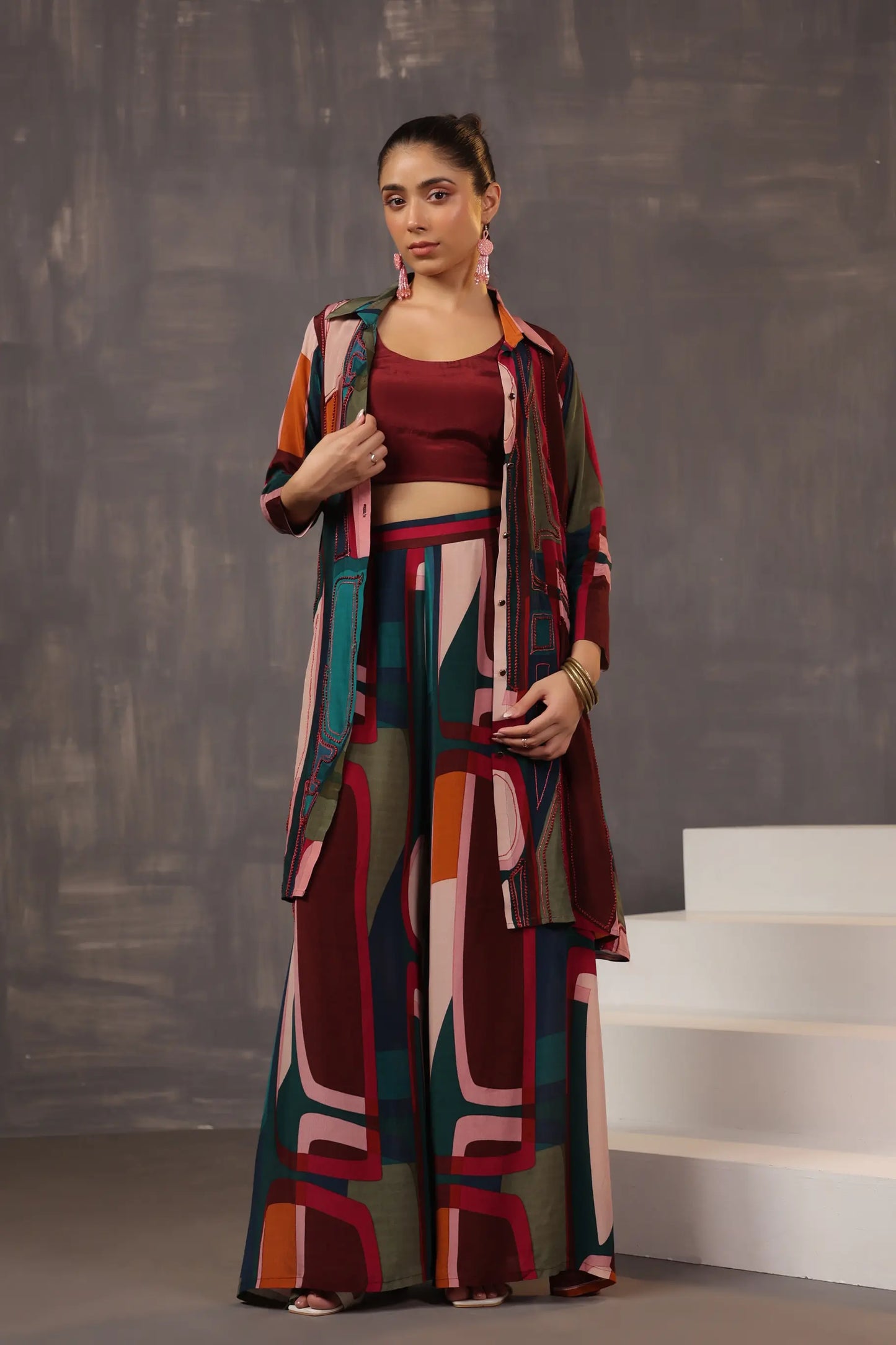 Abstaract Print Top with Co-Ordinated Plalazzo