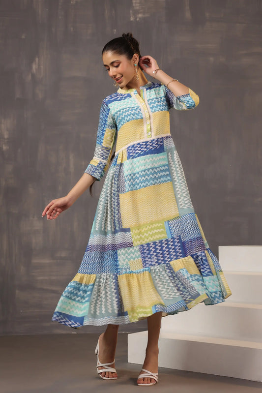 Abstract Collage Printed Dress