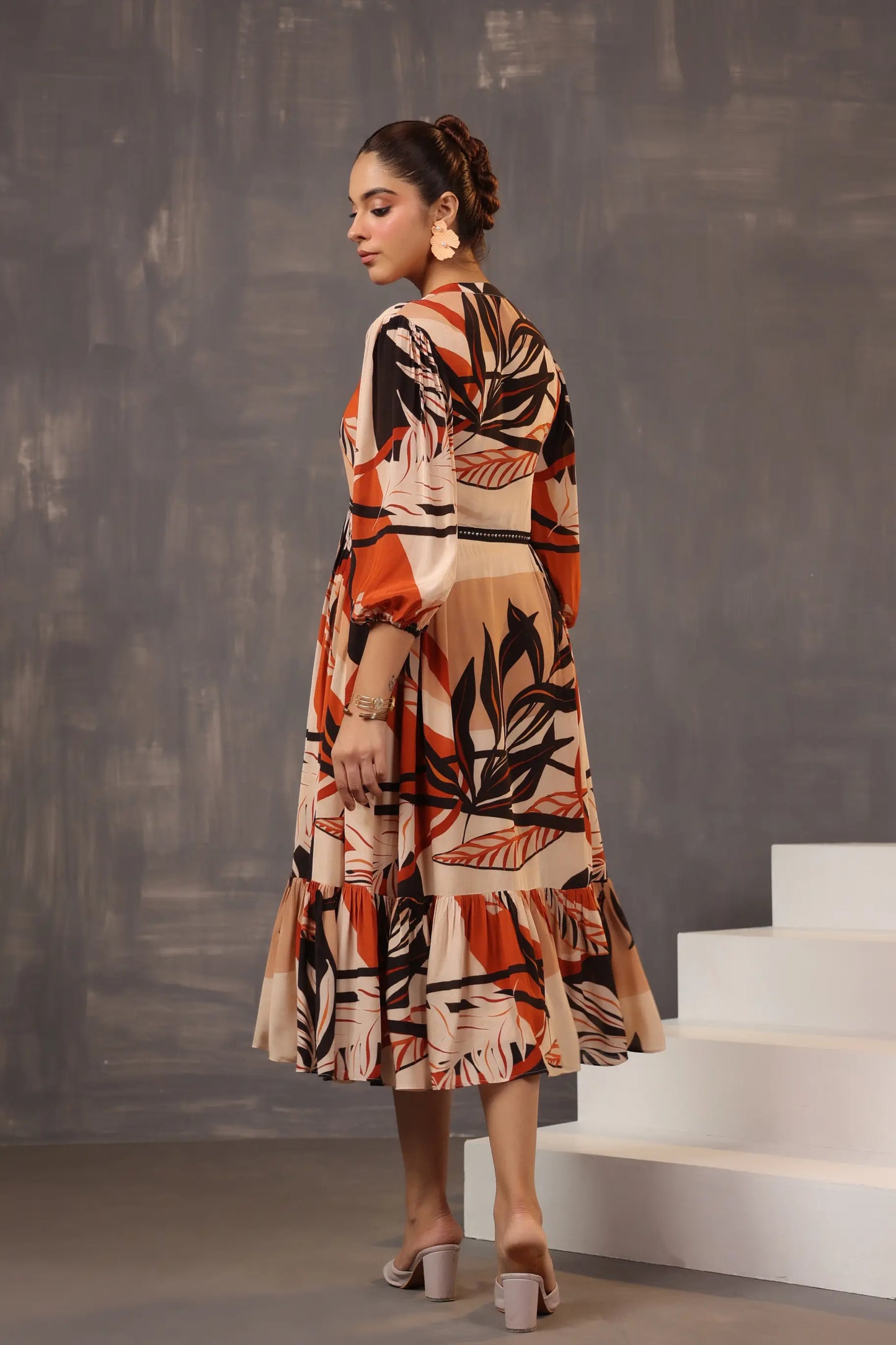 Abstract Knee Length Printed Dress