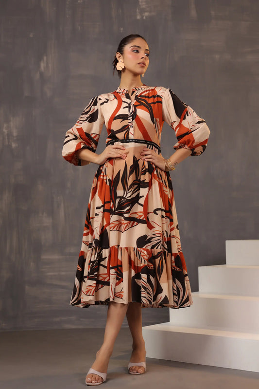 Abstract Knee Length Printed Dress