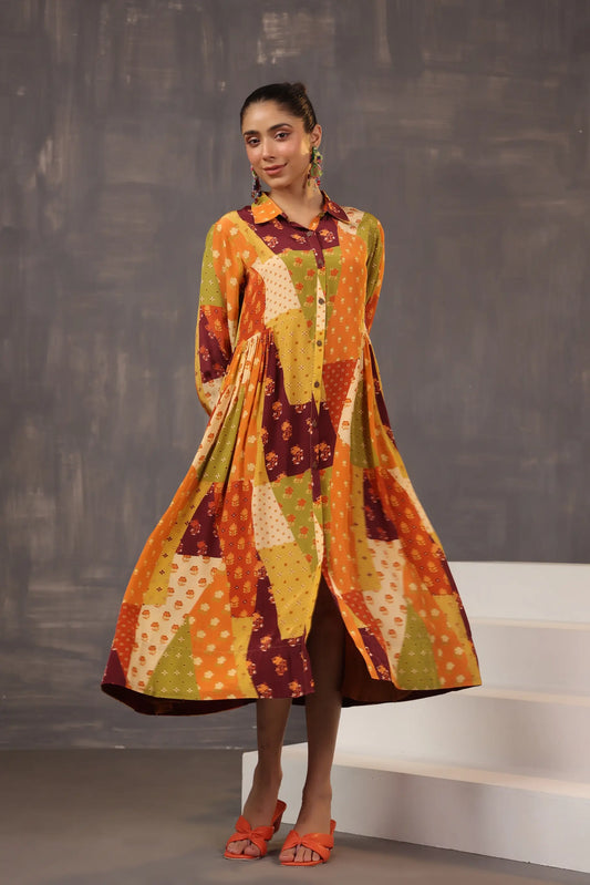Knee Length Traditional Printed Dress