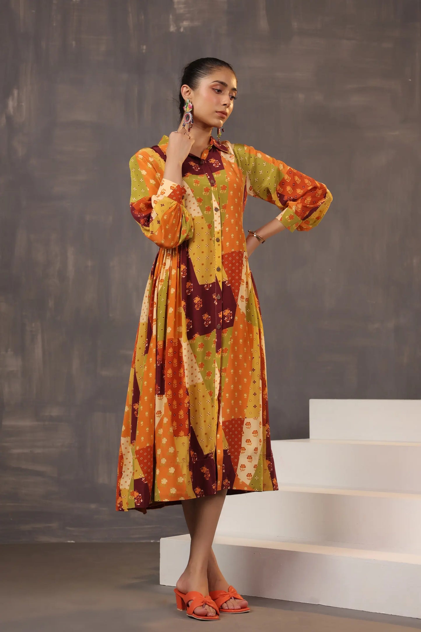 Knee Length Traditional Printed Dress