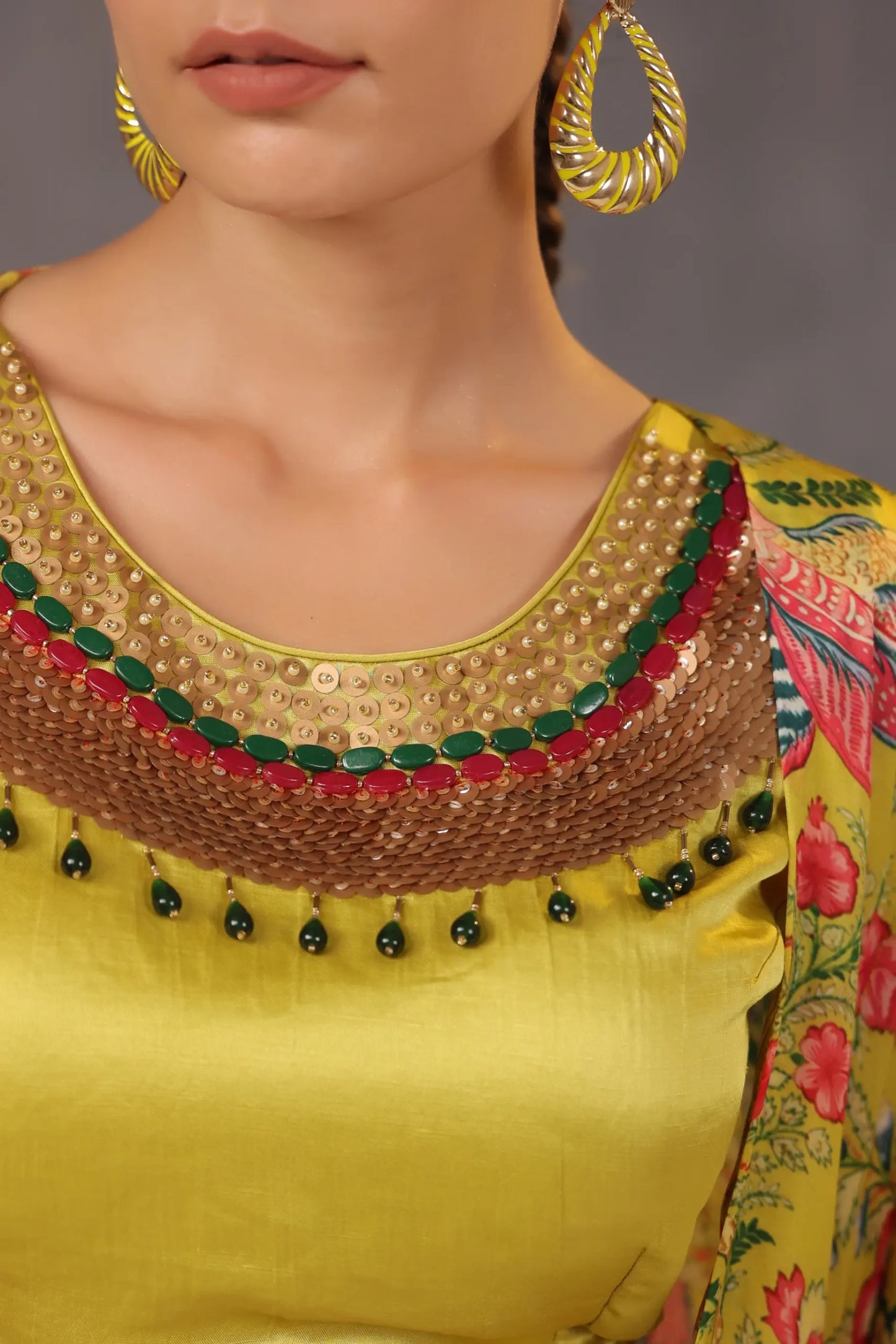 Printed Dhoti Pant with Printed Jacket and heavy Blouse