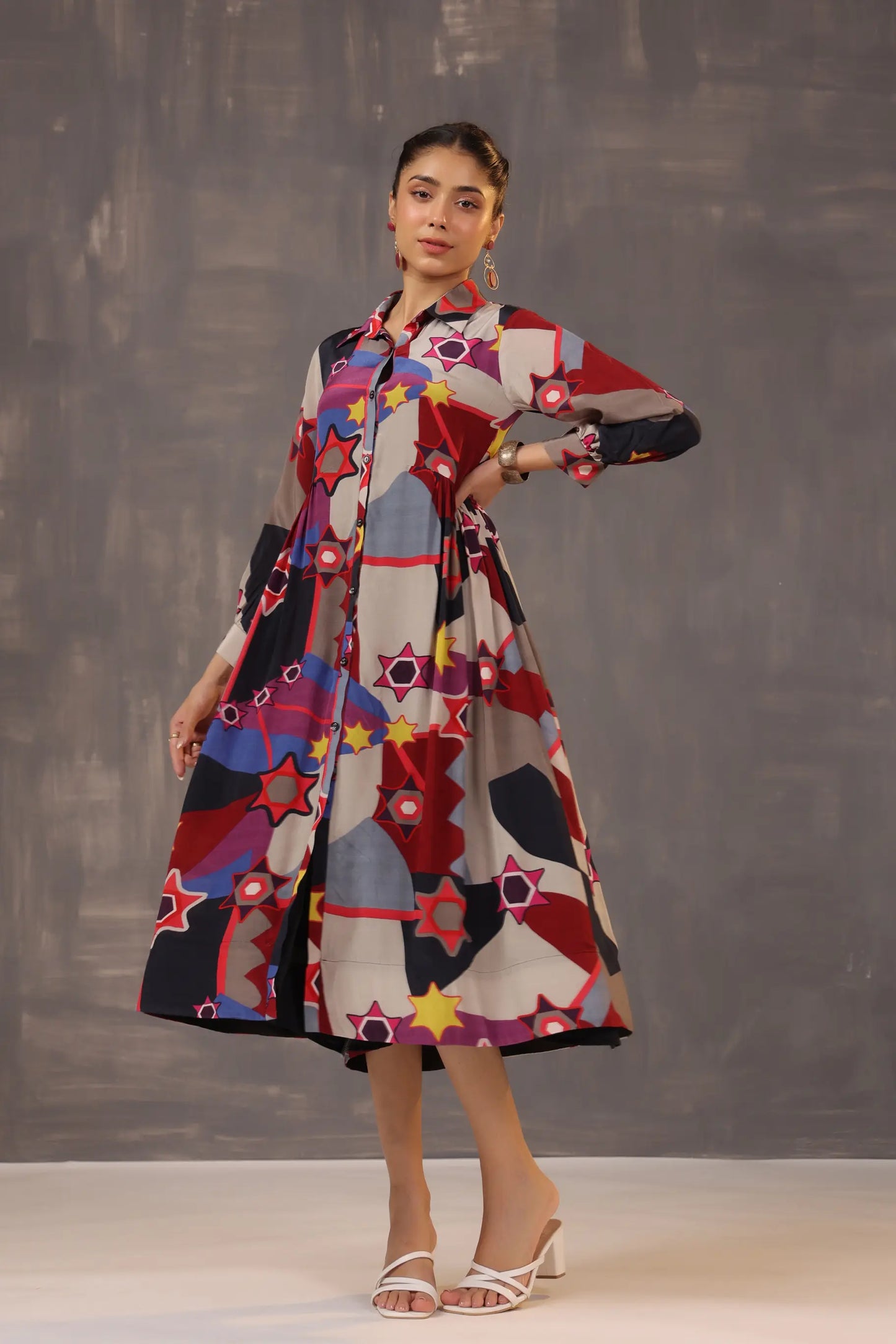 Knee Length Graphical Printed Dress