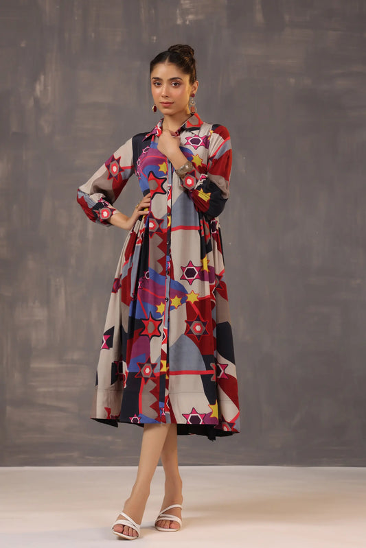 Knee Length Graphical Printed Dress