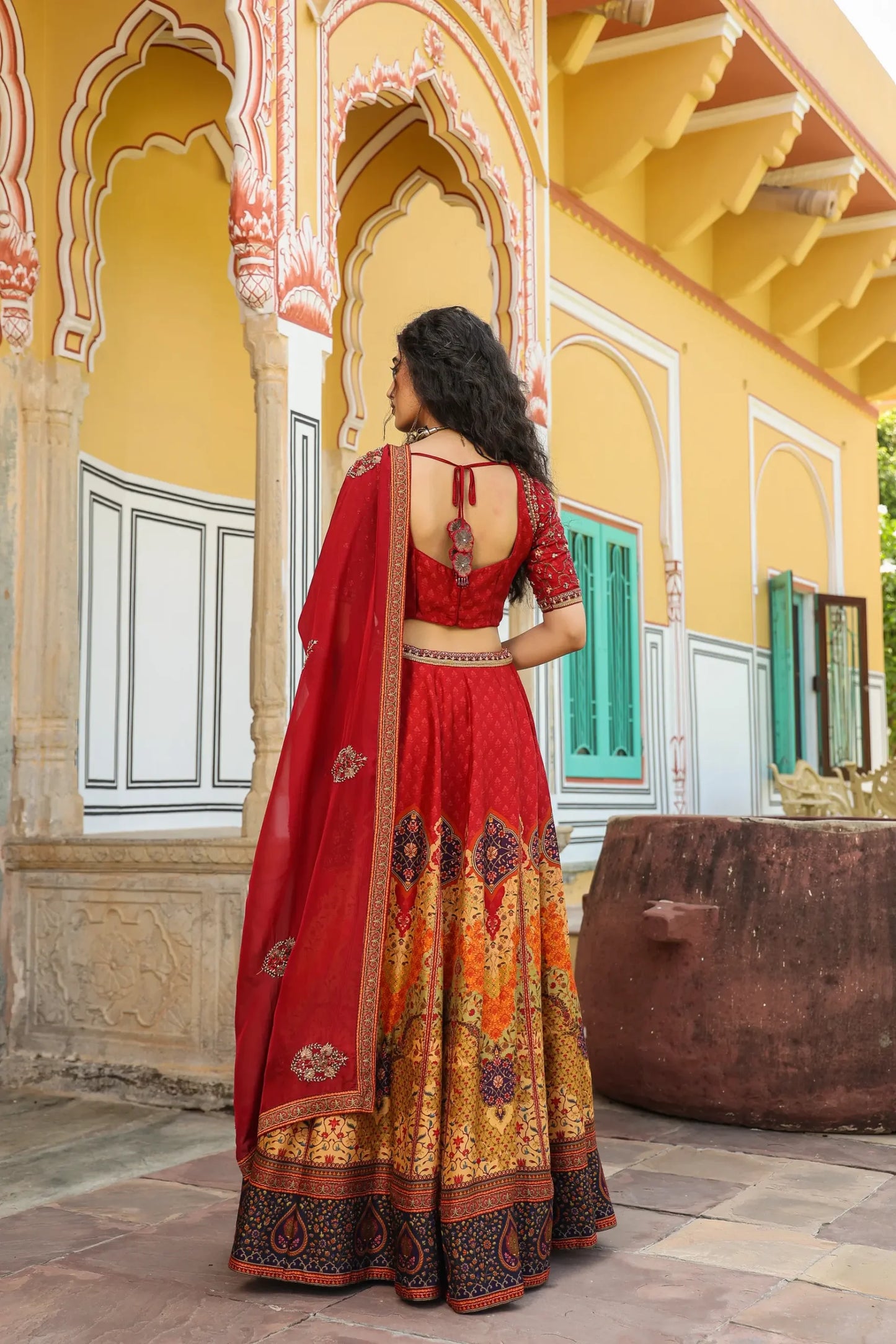 Shawl Pattern Print lehanga with embroidered blouse & dupatta