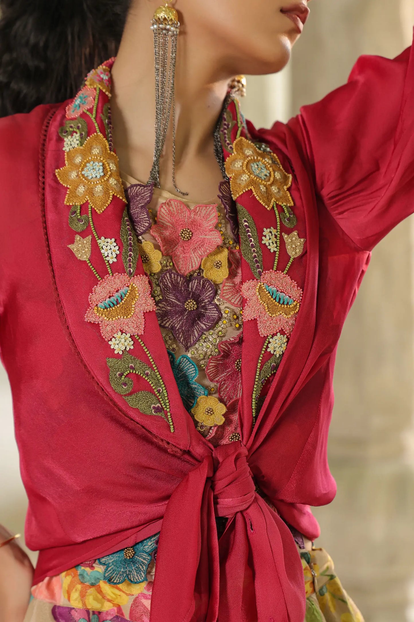 Floral print Tissue Lehanga with stylist shirt