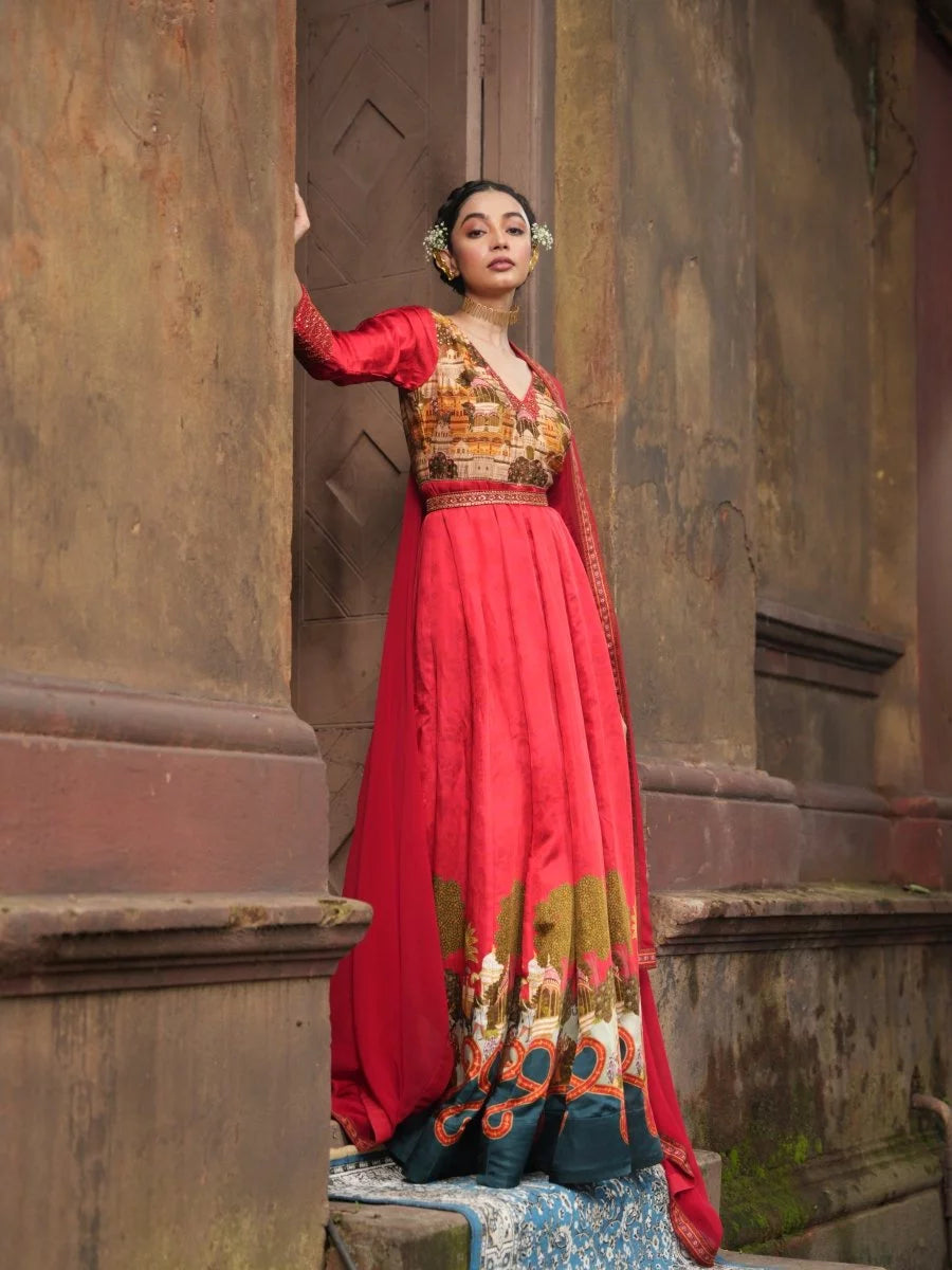 Read Traditional Printed Gown with dupatta