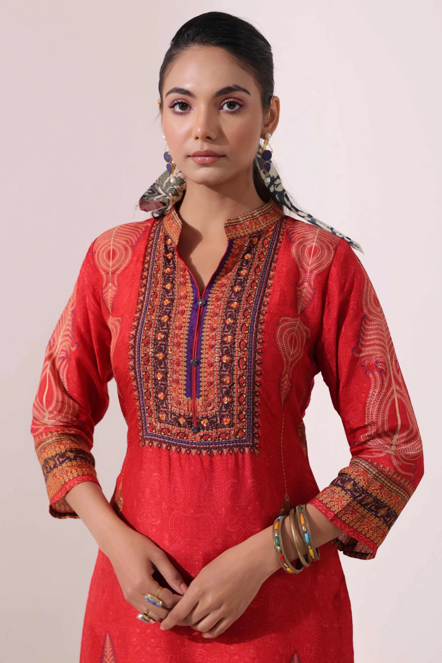 Red Colour Traditional Print Kurti