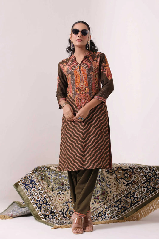 Black Colour Traditional print Kurti with salwar pant