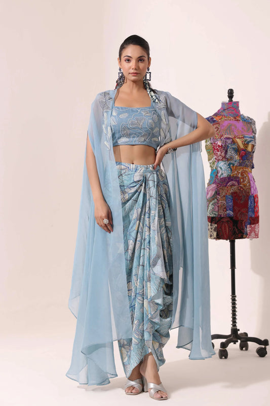 Embellished Jacket Dress with Printed Dhoti Pant
