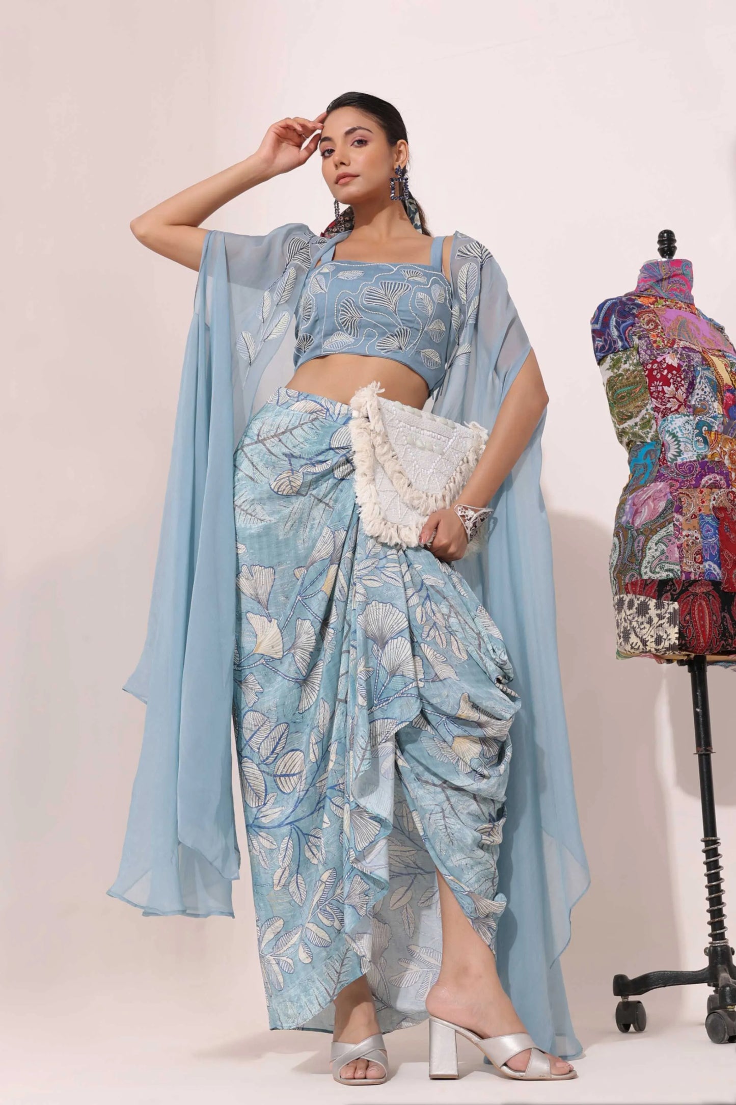 Embellished Jacket Dress with Printed Dhoti Pant