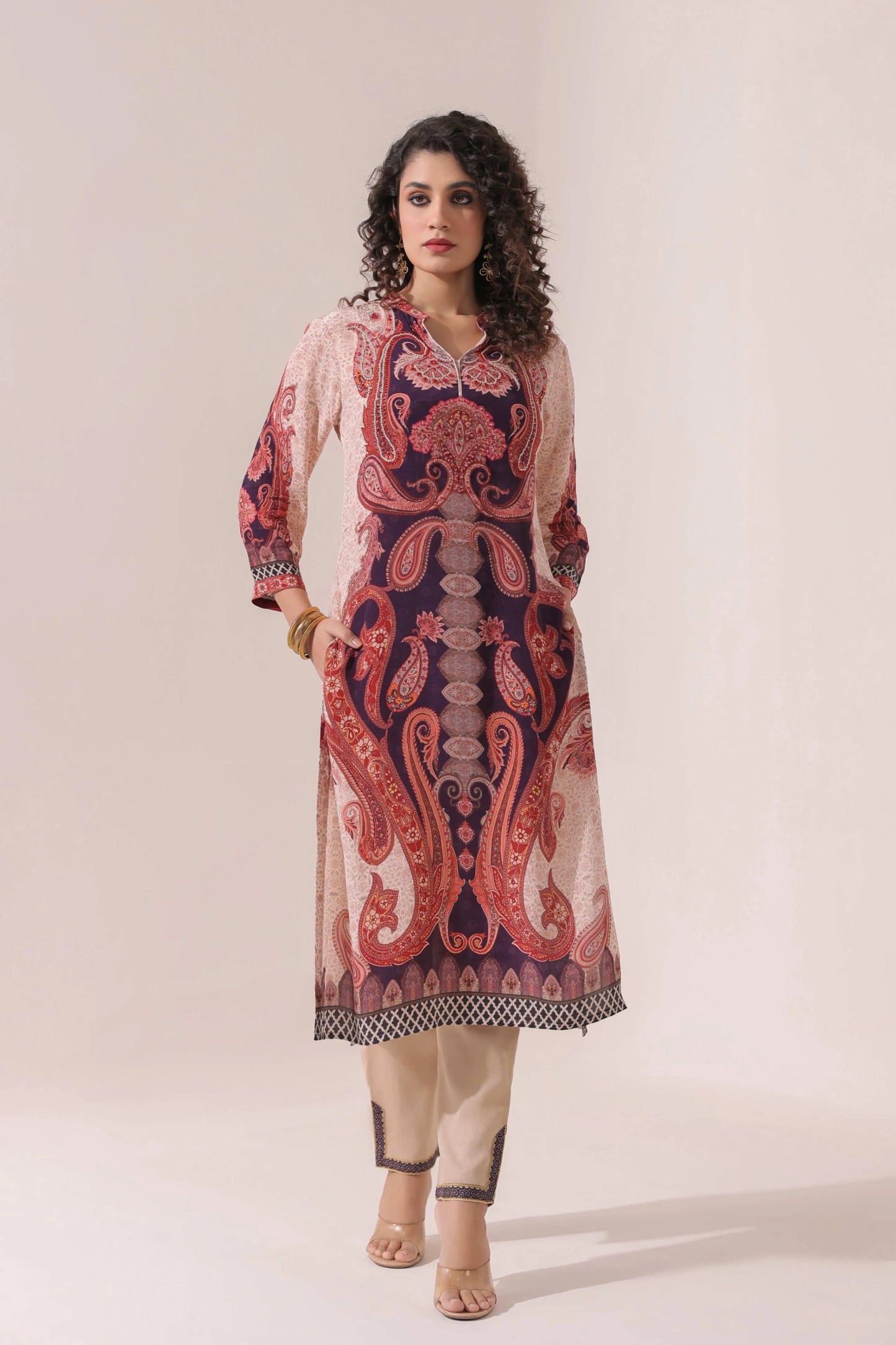Traditional print straight kurti with Straight pant