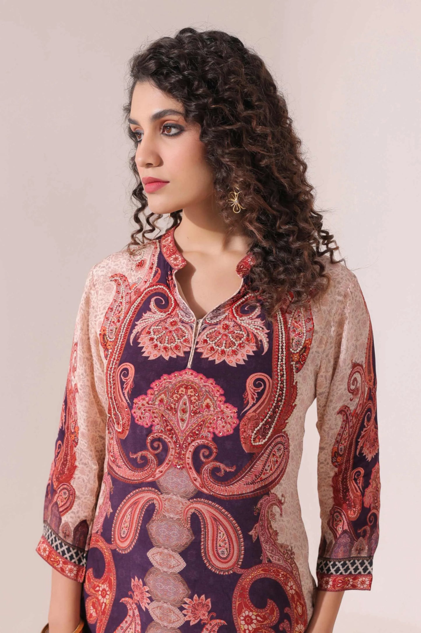 Traditional print straight kurti with Straight pant