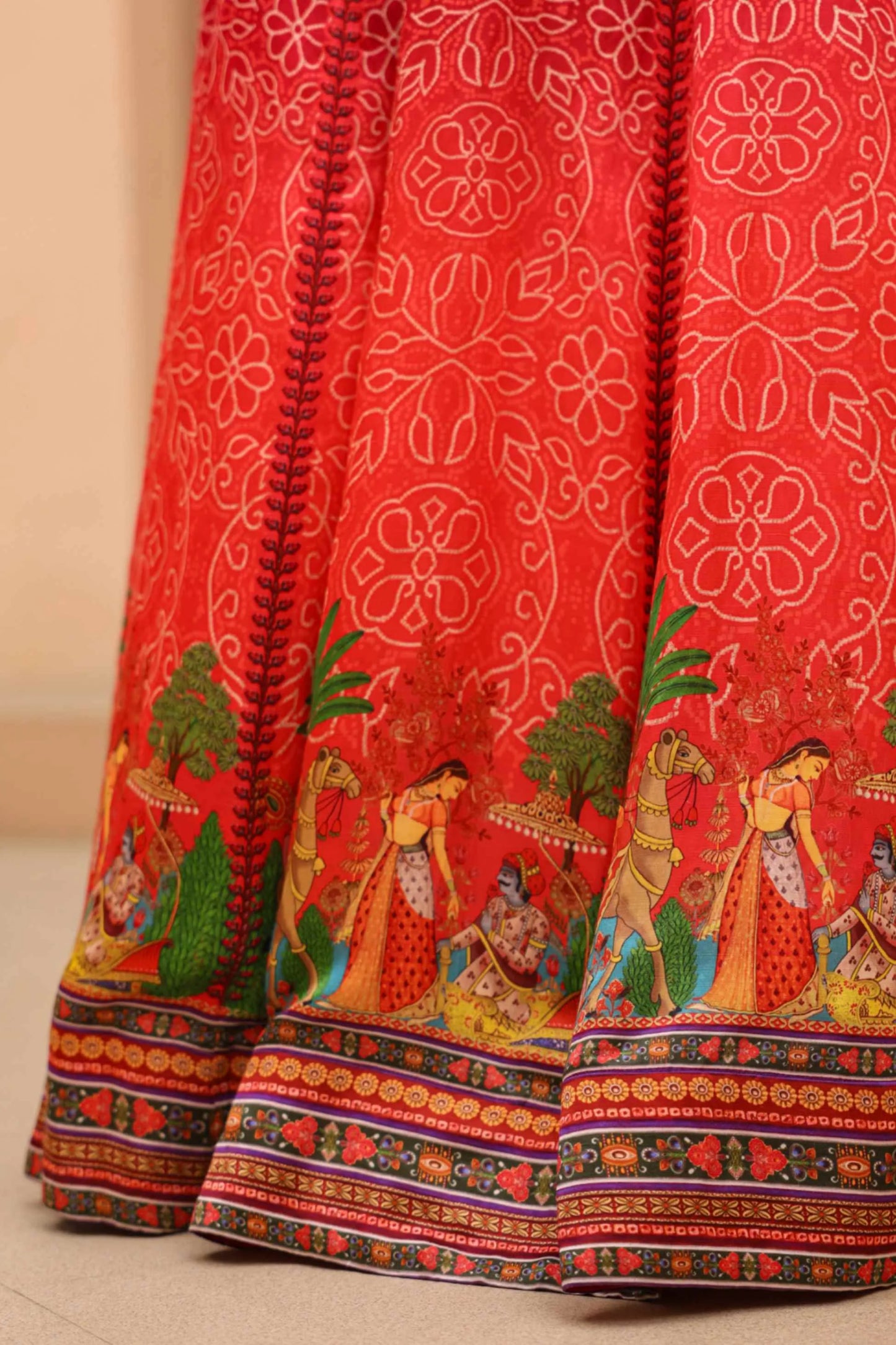 Traditional Print Lehanga with Cowl Blouse
