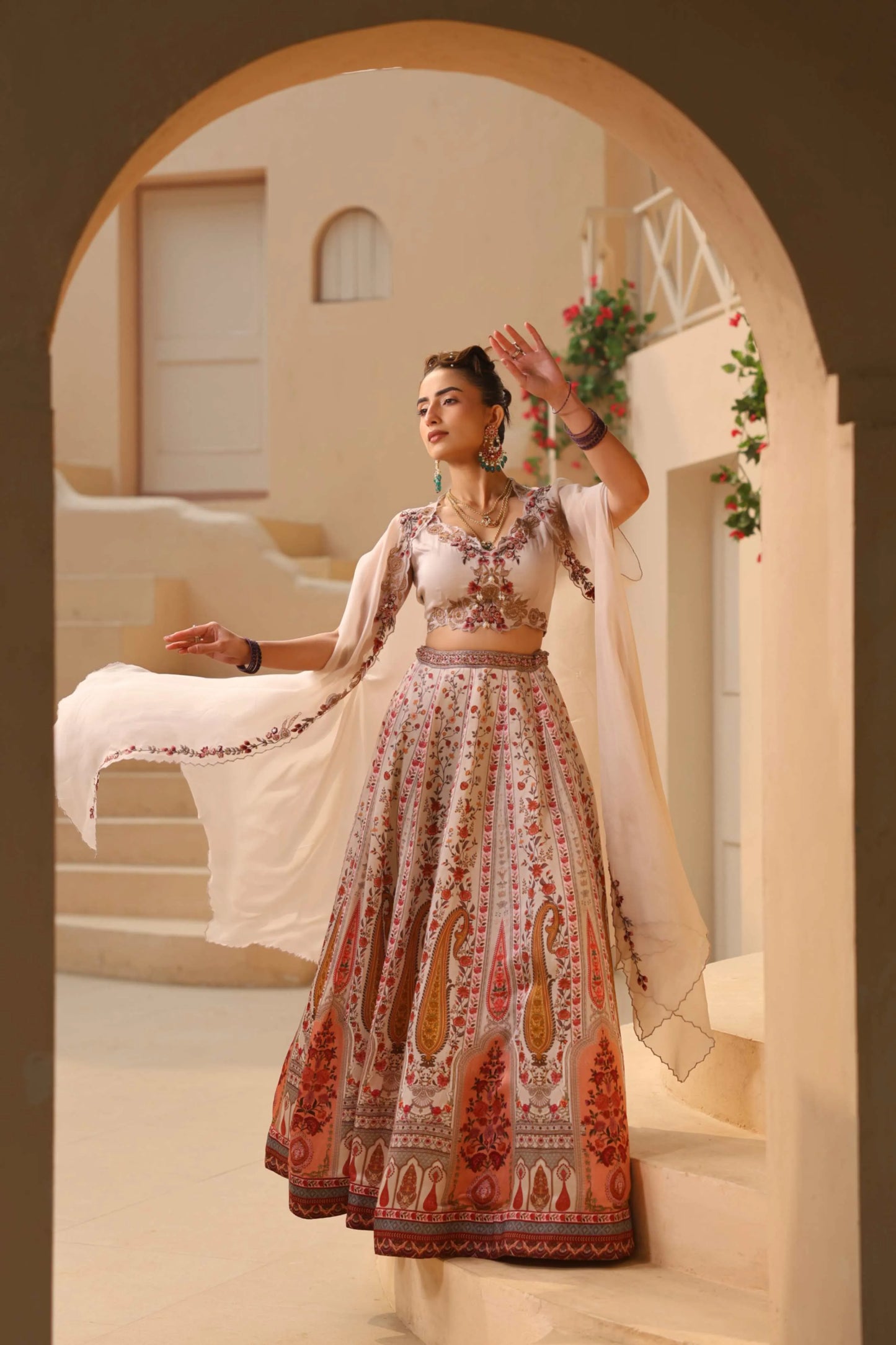 Traditional Kashmiri Print Lehanga with Fully embroidired Blouse & Dupatta