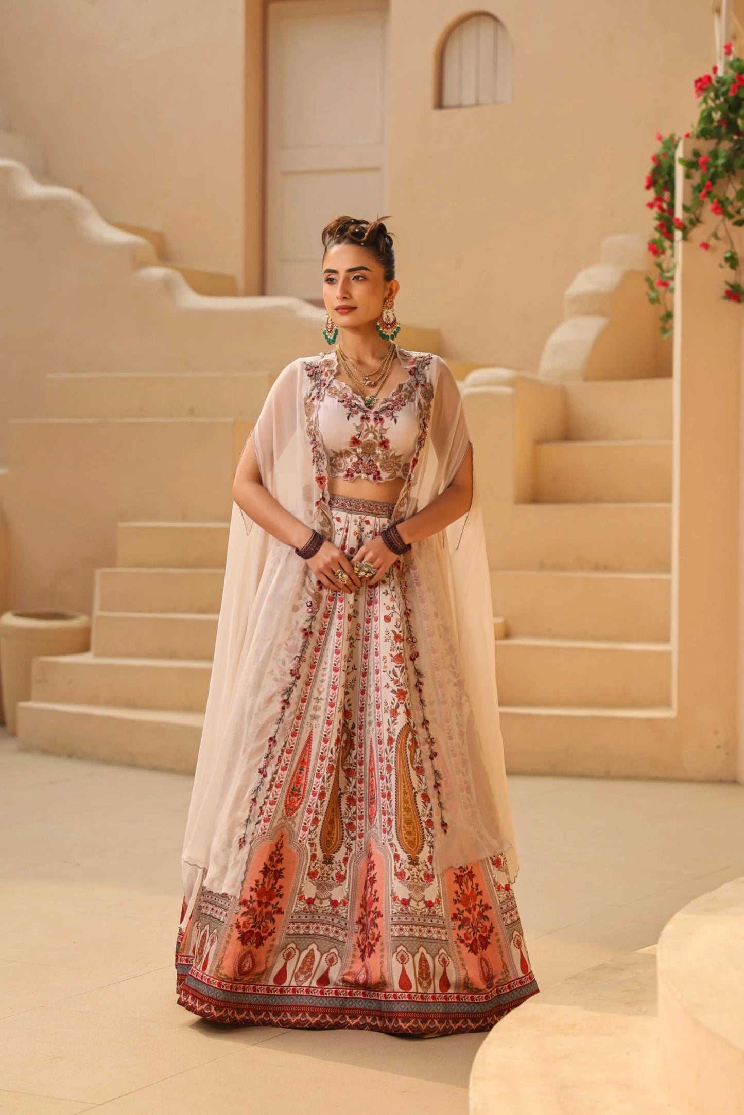 Traditional Kashmiri Print Lehanga with Fully embroidired Blouse & Dupatta