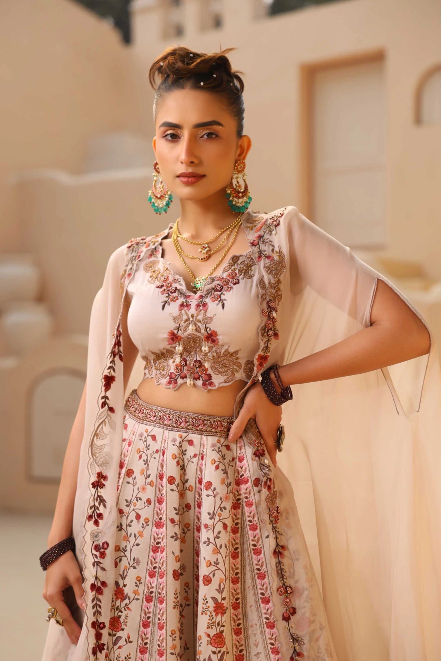 Traditional Kashmiri Print Lehanga with Fully embroidired Blouse & Dupatta