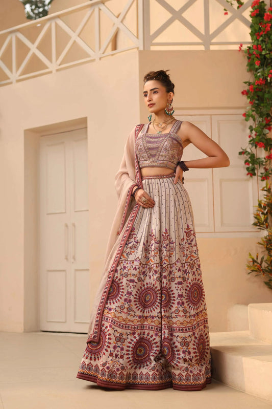 Traditional Print Lehanga with Fully embroidired Blouse & Dupatta