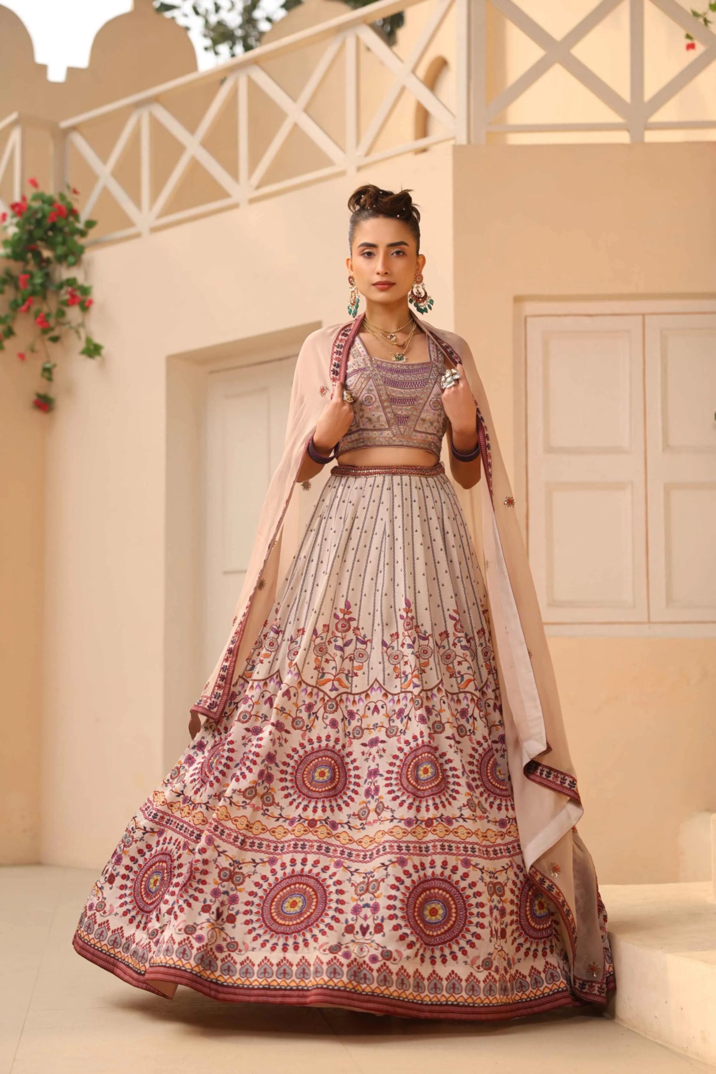 Traditional Print Lehanga with Fully embroidired Blouse & Dupatta