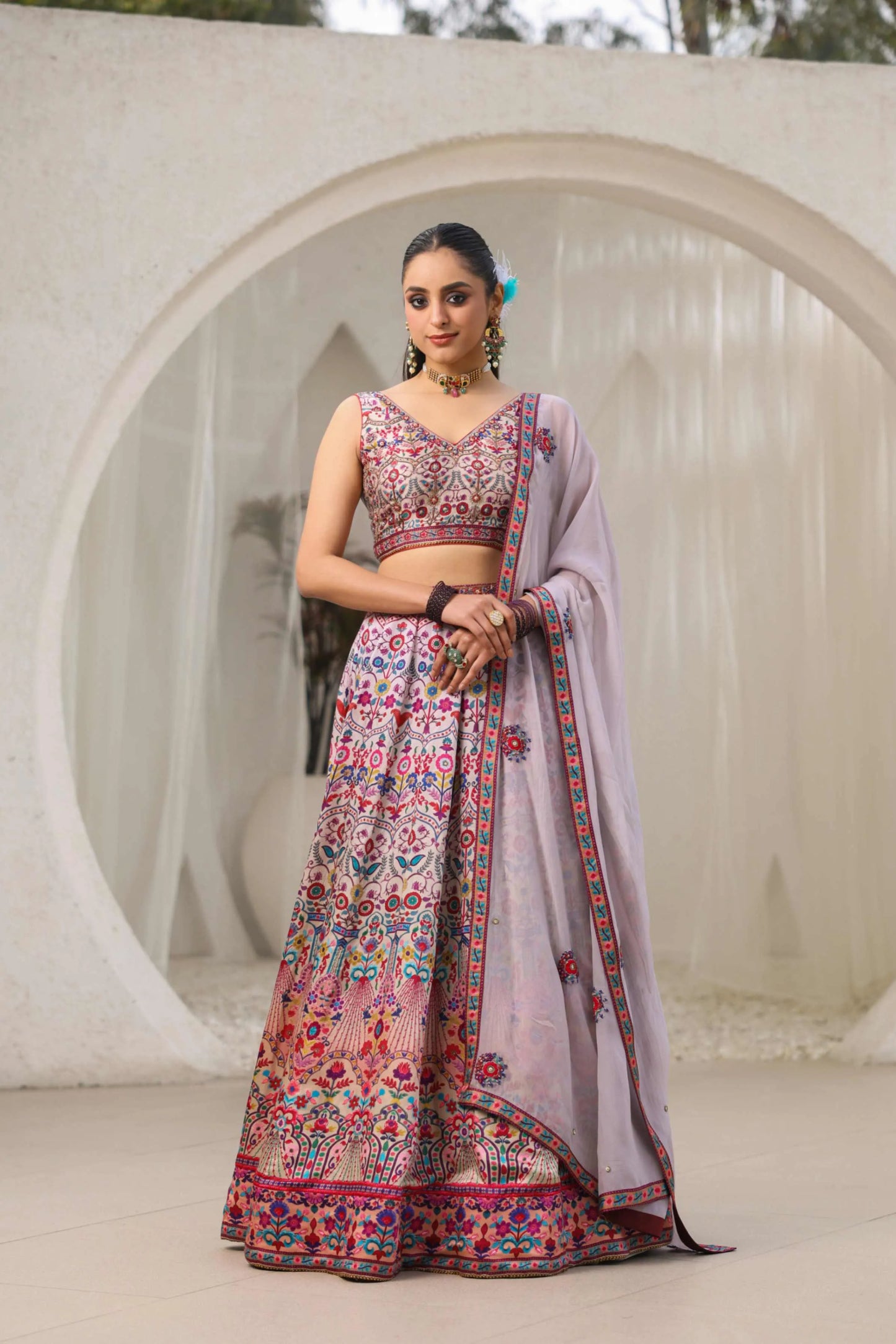 Traditional Print Lehanga with Fully embroidired Blouse & Dupatta