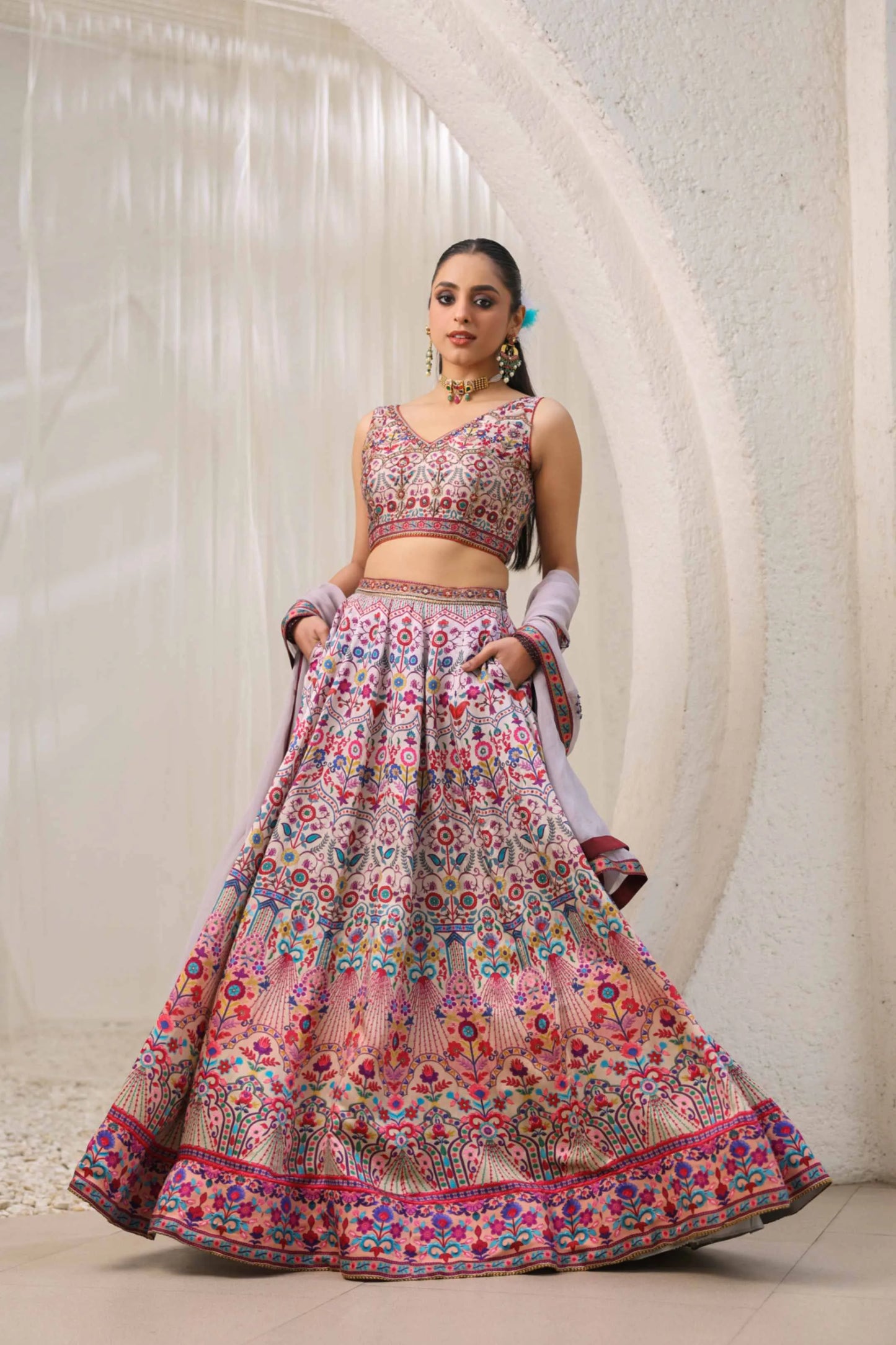 Traditional Print Lehanga with Fully embroidired Blouse & Dupatta