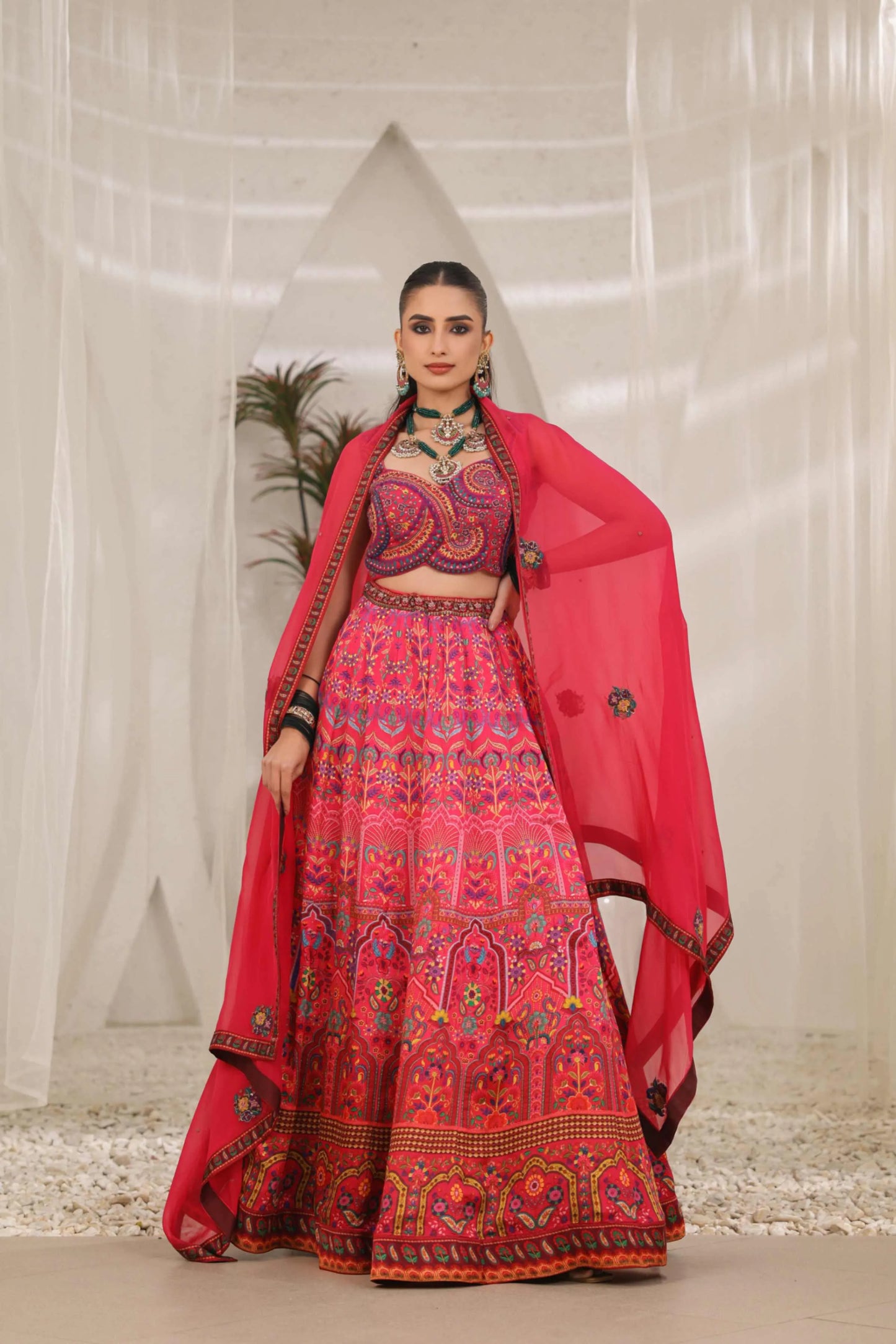 Rani ColourTraditional Print Lehanga with Fully embroidired Blouse & Dupatta