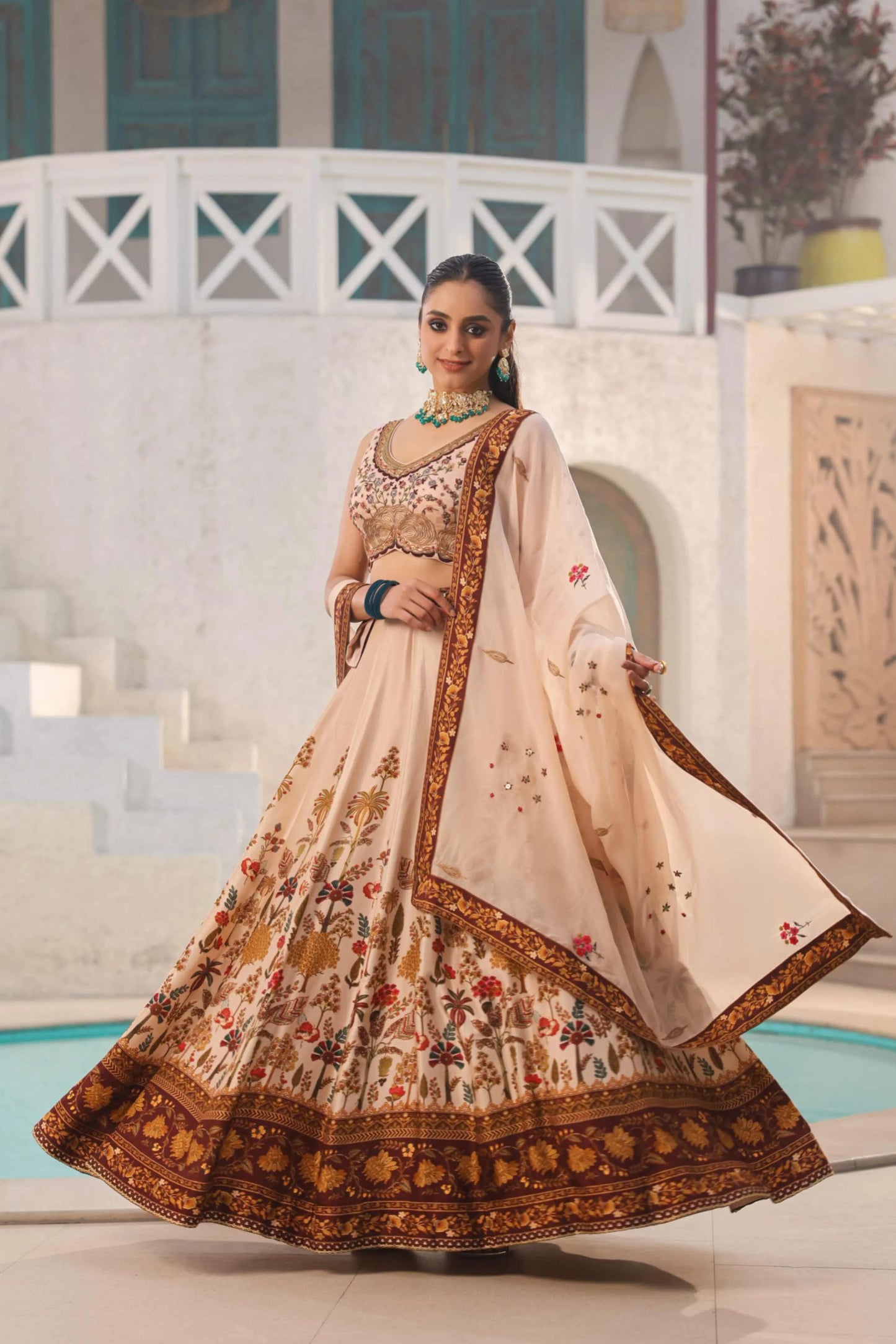 Traditional Print Lehanga with Fully embroidired Blouse & Dupatta